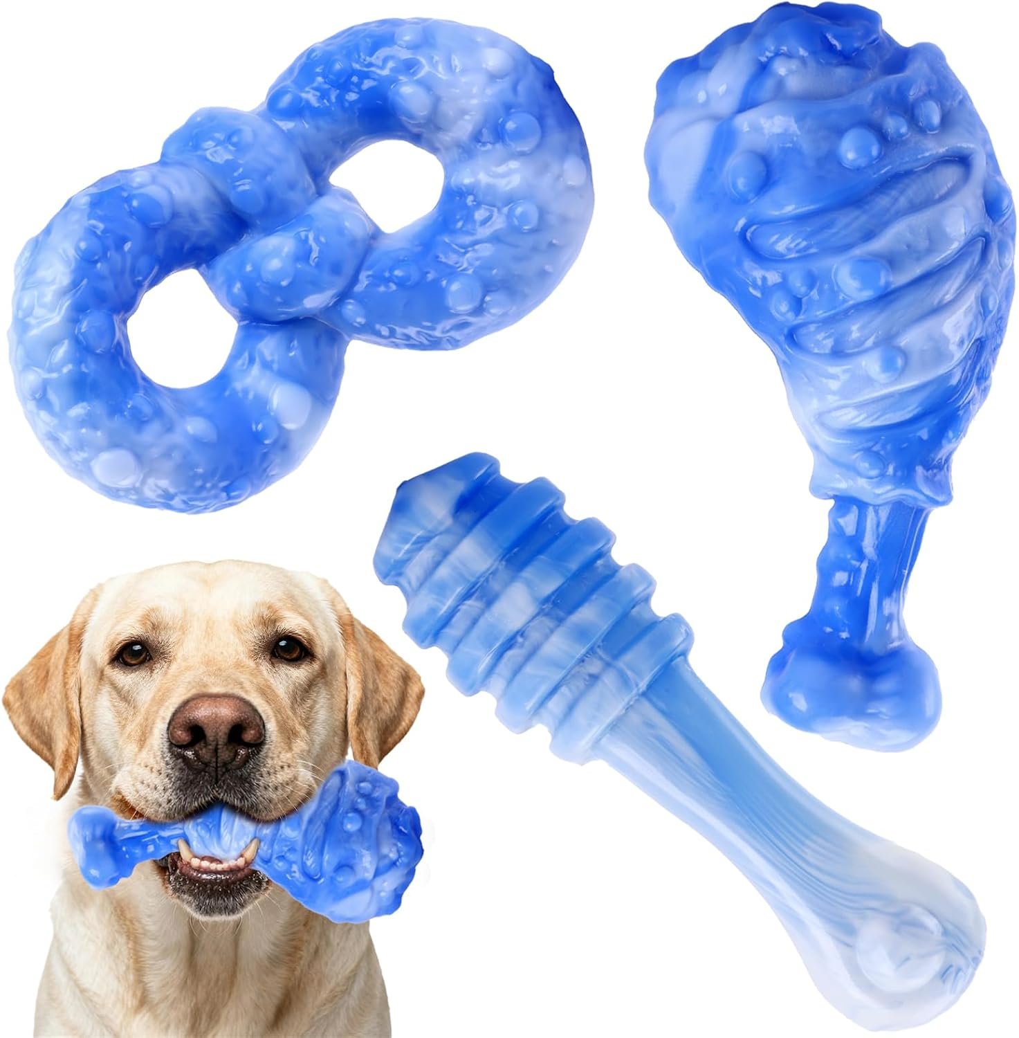 WinTour Dog Chew Toys for Aggressive Chewers, Tough Toys for 30-80lbs Dogs | Durable Almost Indestructible Dog Toys for Aggressive Chewers Medium & Large Dogs, Hard Nylon, Long-lasting, Bacon Flavored