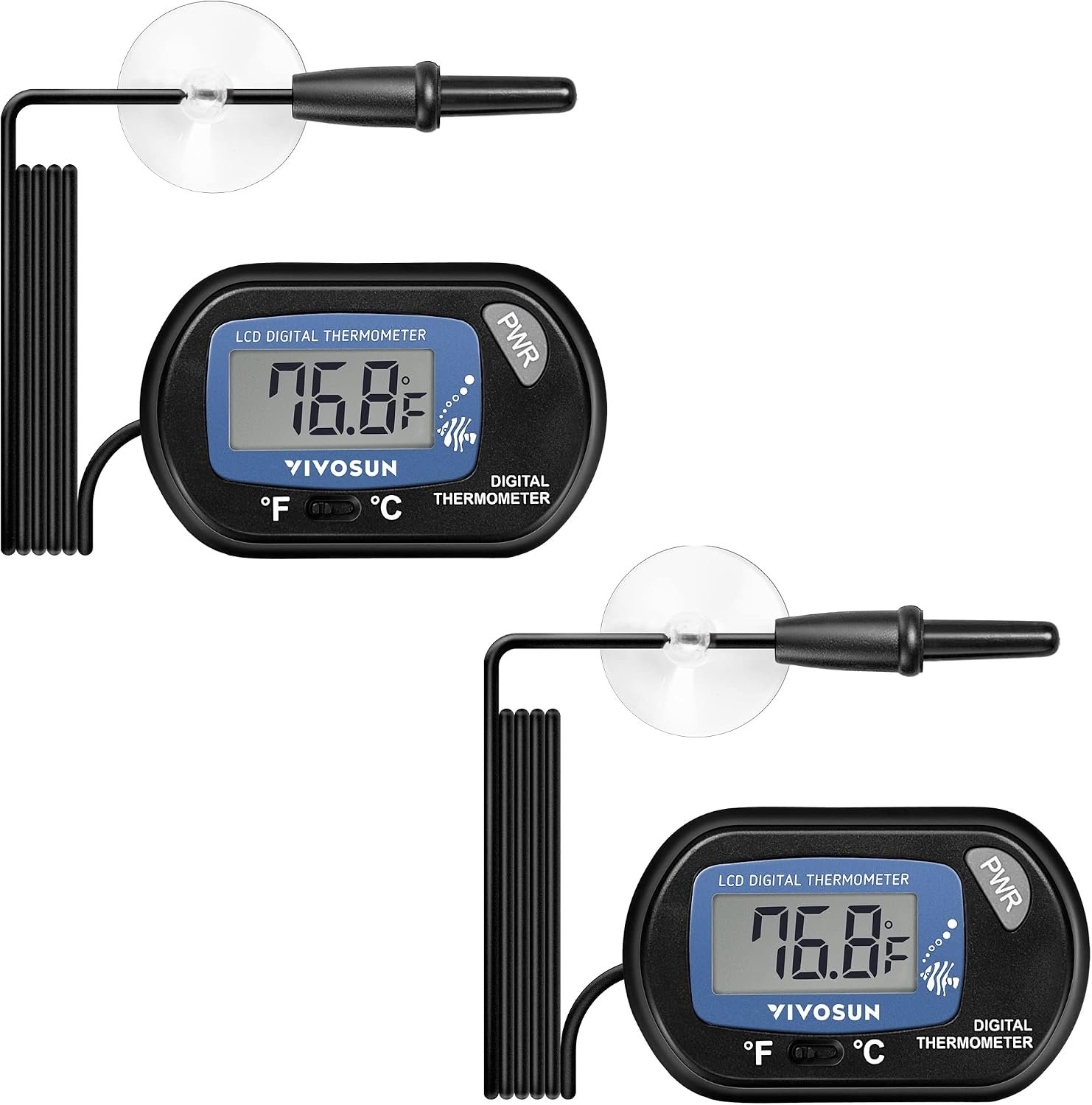 VIVOSUN 2-Pack LCD Digital Aquarium Thermometer | Fish Tank Water Terrarium Temperature with Suction Cup for Turtle