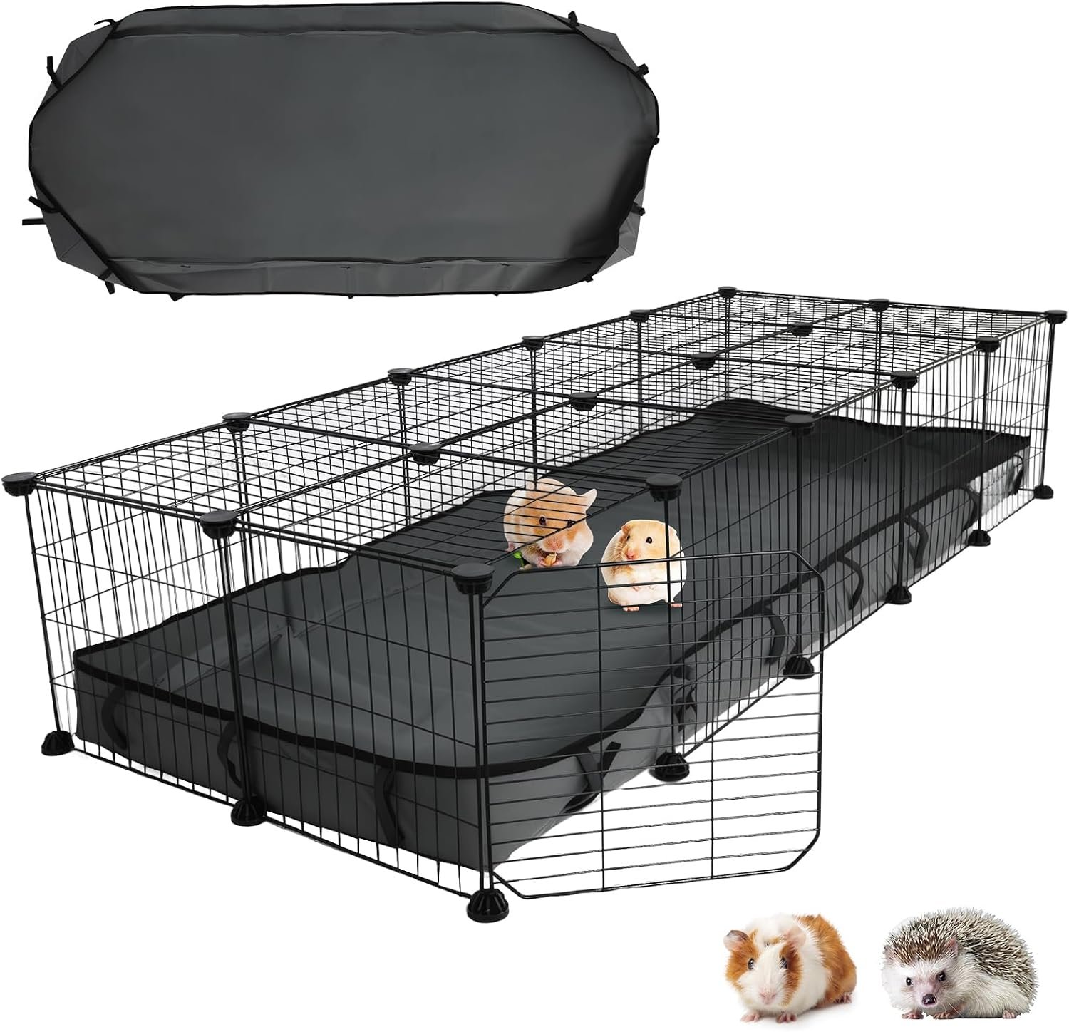 24 Panels Large Guinea Pigs Cage with Waterproof Mat, 60″ x 24″ x 12″ C&C Cage for Guinea Pigs Bunny, Portable Metal Fence for Hedgehogs, Quail, Chickens, Bunny Indoor Outdoor