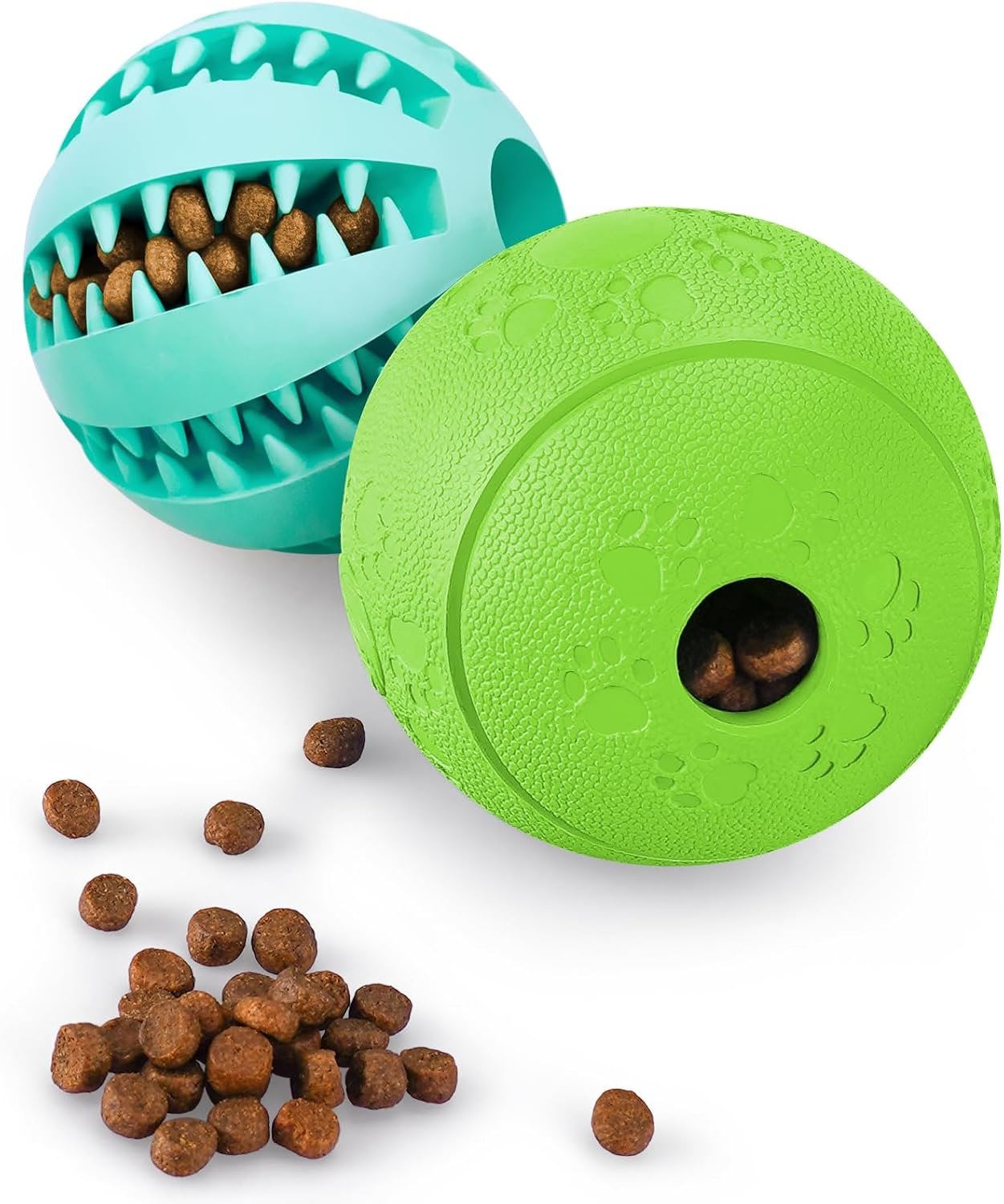 HIPPIH Dog Puzzle Toy 2 Pack, Interactive Dog Toys for Treat Dispensing | Durable Puppy Enrichment Toys, Dog Treat Ball for Teething, Slow Feeder, IQ Training, Blue-2.75”, Green-3.14”