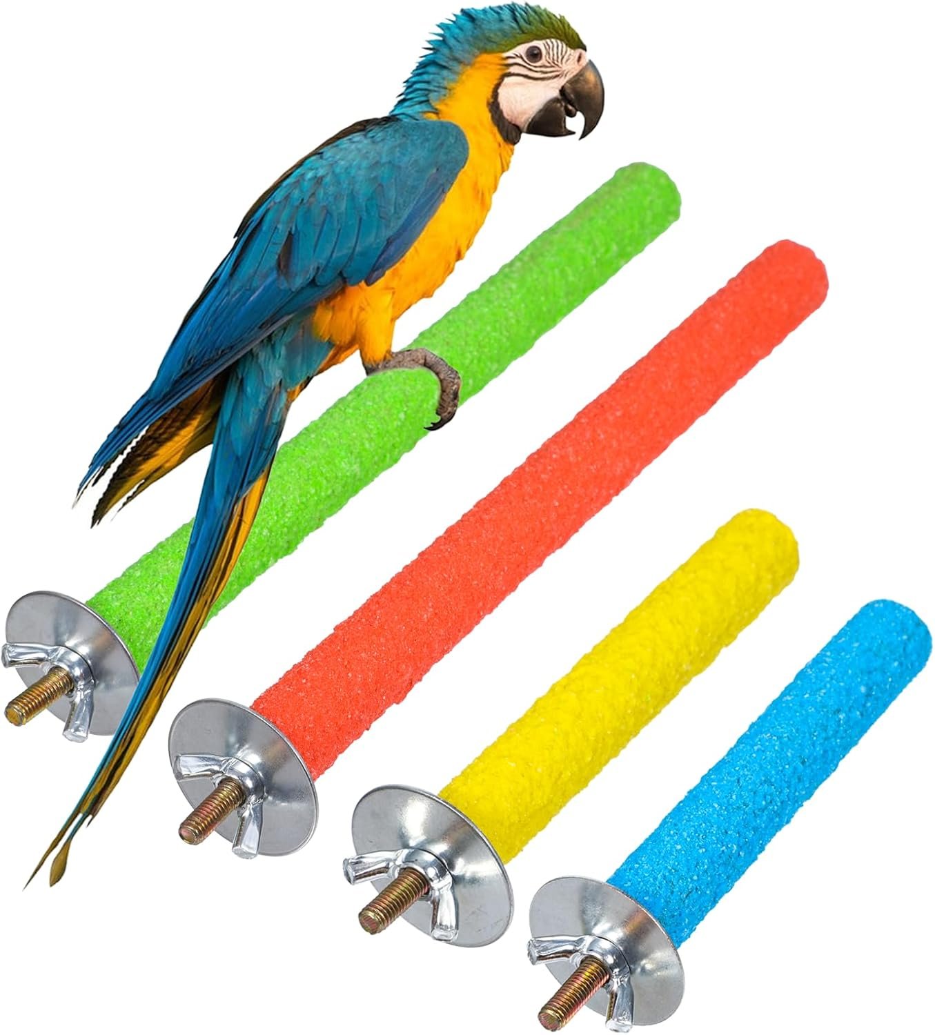 4 Pcs Bird Perch Stand Toy, Random Colorful Wood Parrot Bird Perch Stand Paw Grinding Stick, Birds Cage Accessories for Budgies, Parakeet, Cockatiel, Lorikeet, Conure