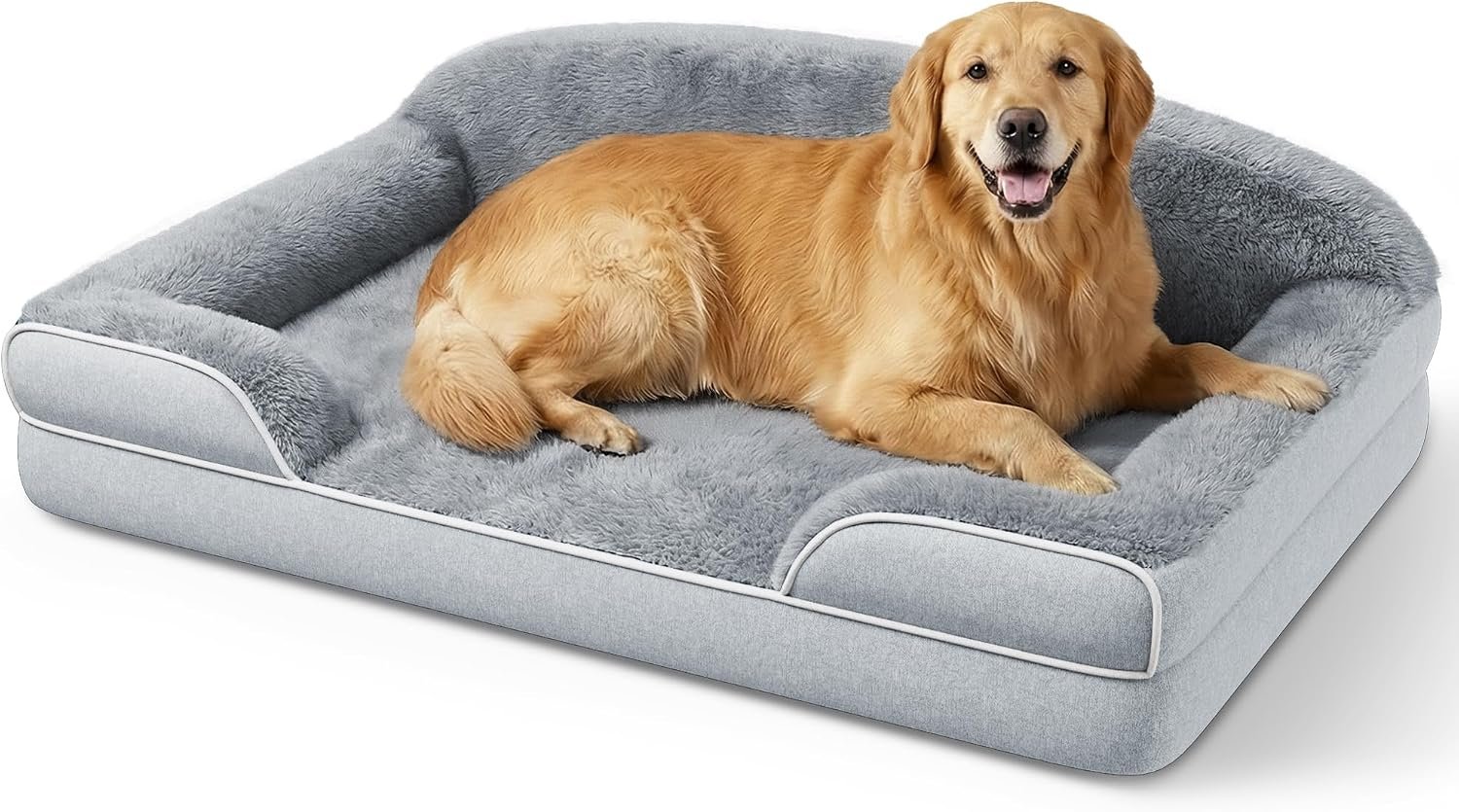 Orthopedic Dog Bed for Extra Large Dogs, 45″x30″ XL Dog Couch Bed | Egg Crate Foam for Pressure Relief, Cozy Bolster Sofa Design, Waterproof Removable Washable Cover, Non Slip Bottom Light Grey