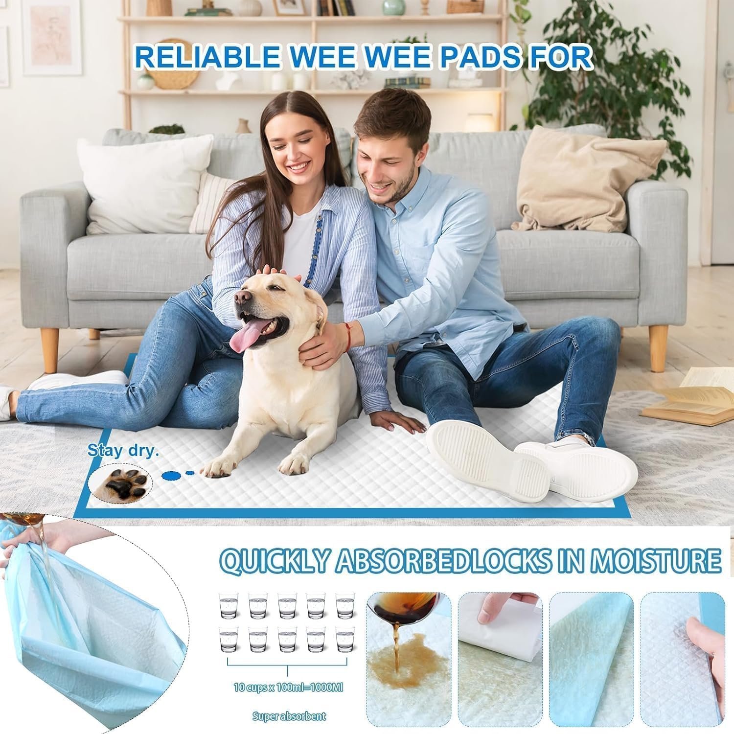 XXXXL Puppy Pee Pads for Dogs 31″x47″ 40 Count, Extra Large Dog Pee Pads, Leak-Proof & Super Absorbent Dog Pee Pads, Thicken Disposable Potty Pads Puppy Training Pads for Cats Rabbits