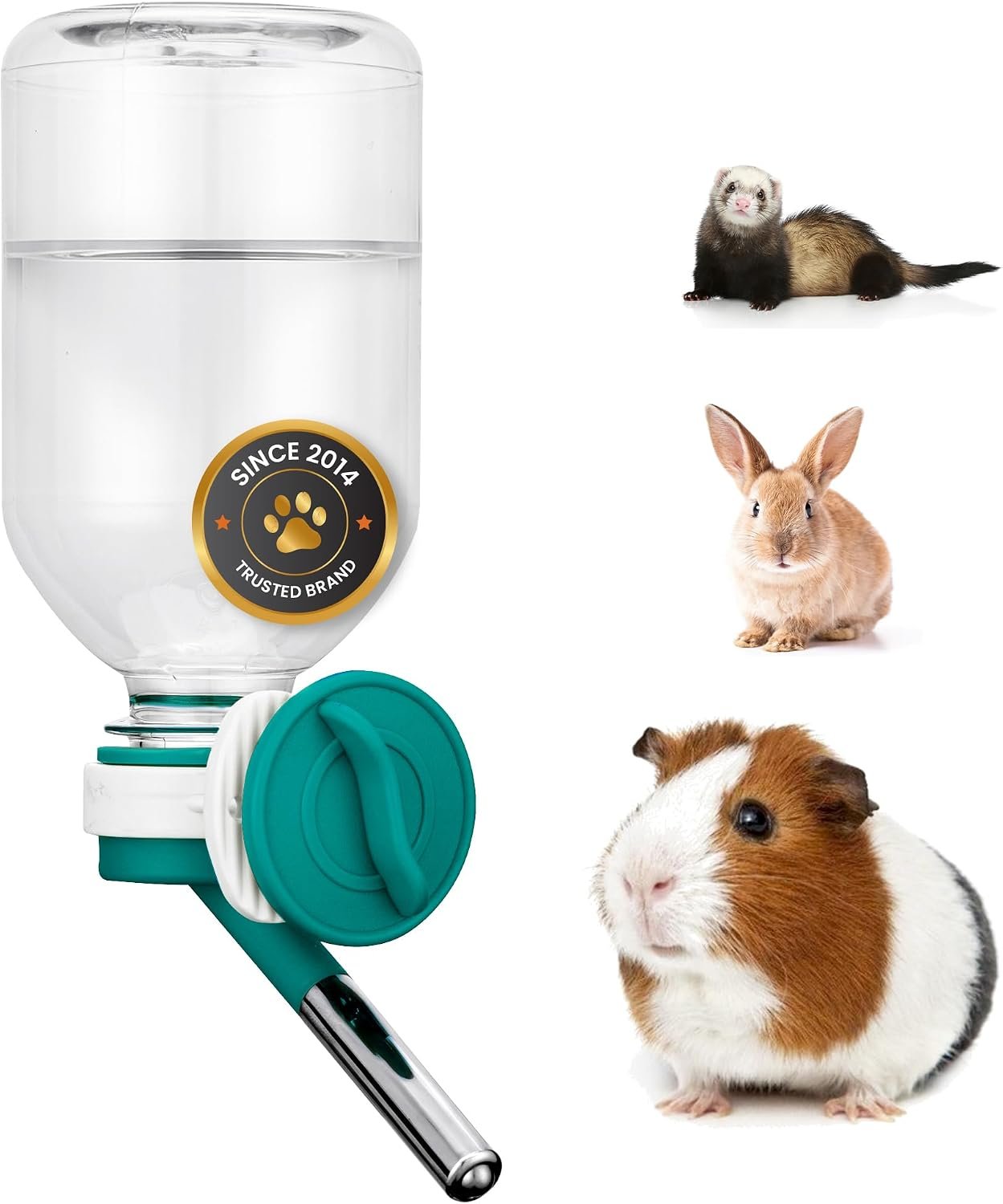 Choco Nose No-Drip Small Animal Water Bottle – Leak-Proof Patented Nozzle Helps Prevent Pet Cage Mess & Wet Bedding – Guinea Pig, Rabbit, Ferret, Hamster – BPA Free, Easy Install, 10.2 fl oz (C128)
