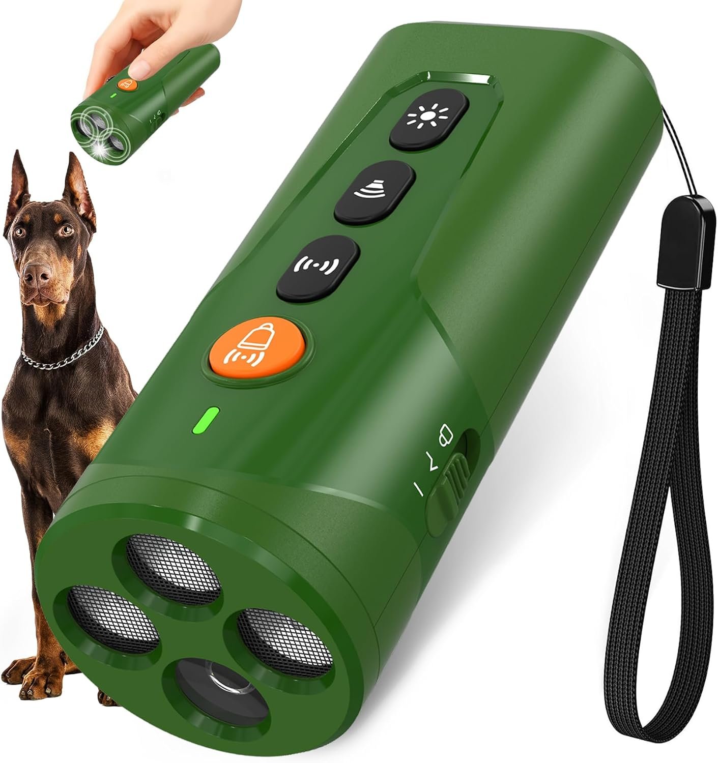 URCHIN Dog Bark Deterrent Device, 3X Ultrasonic Anti Barking Device 6 Modes Dog Trainer Rechargeable & Portable Safe Bark Control Indoor Outdoor for All Dogs with LED Flashlight – Green