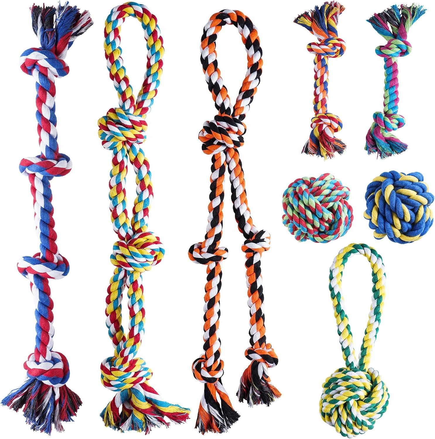 Aitmexcn Large Dog Toys for Aggressive Chewers, 8 Pack Dog Rope Toys | Indestructible Chew Toys, Natural Cotton, Tug of War Dog Toys for Boredom Relief, Teeth Cleaning, Medium to Large Dogs