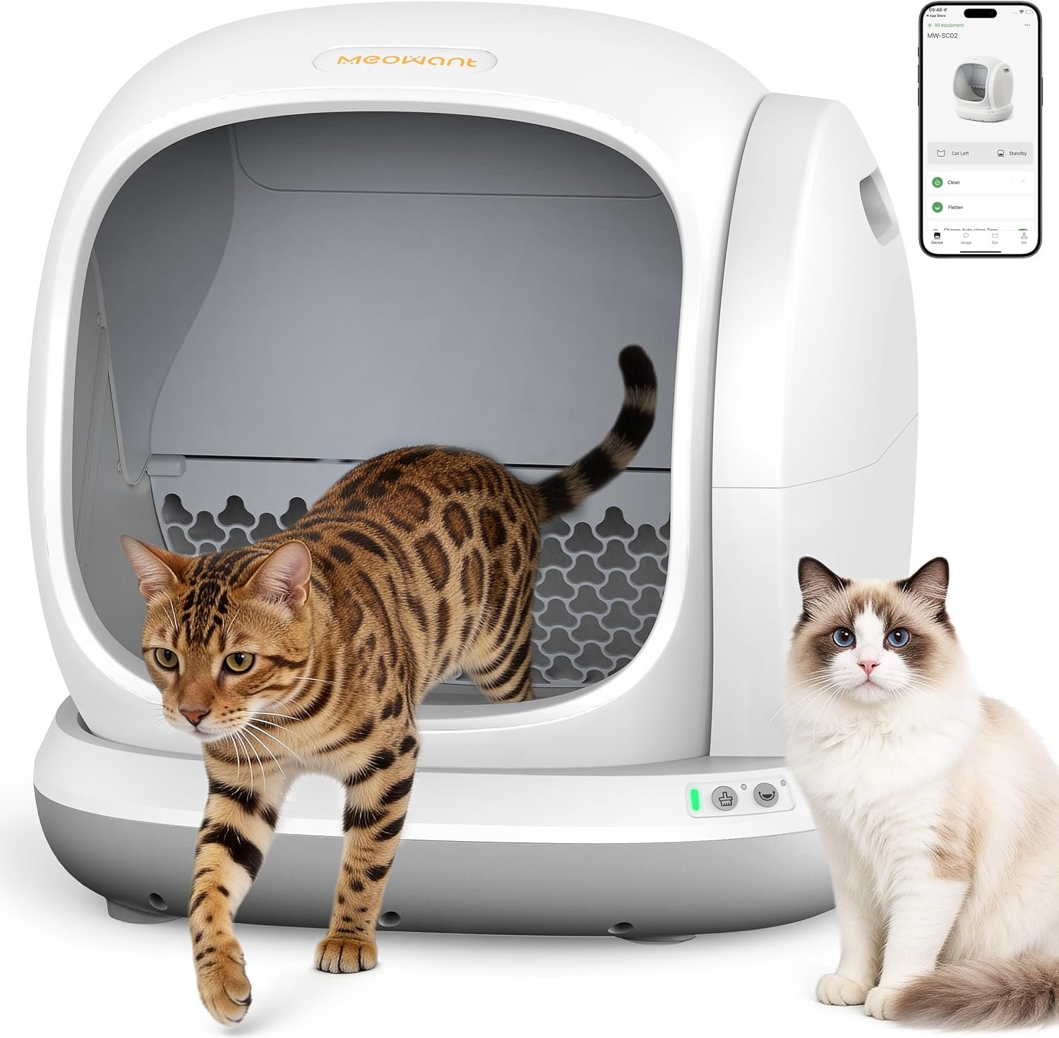 Meowant Self Cleaning Cat Litter Box for Multiple Cats Kittens Senior Pets | Automatic Litter Box with APP Control, Odor Free, Cat-Safe Anti-Stuck Technology, Larger Space & Low Entry