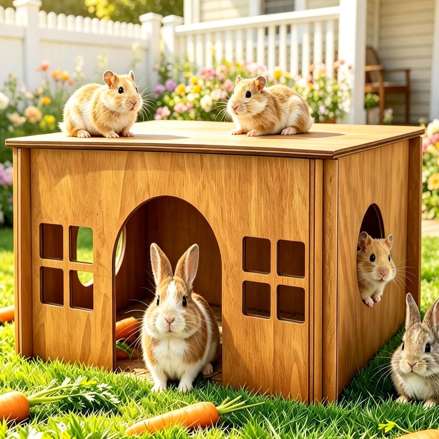 Wooden Guinea Pig Hideout, Small Animal Houses Habitats,Large Hideout House for Small Rabbit Chinchilla Gerbil, Sturdy Hamster Hideout Bed Hutch Bunny Cage
