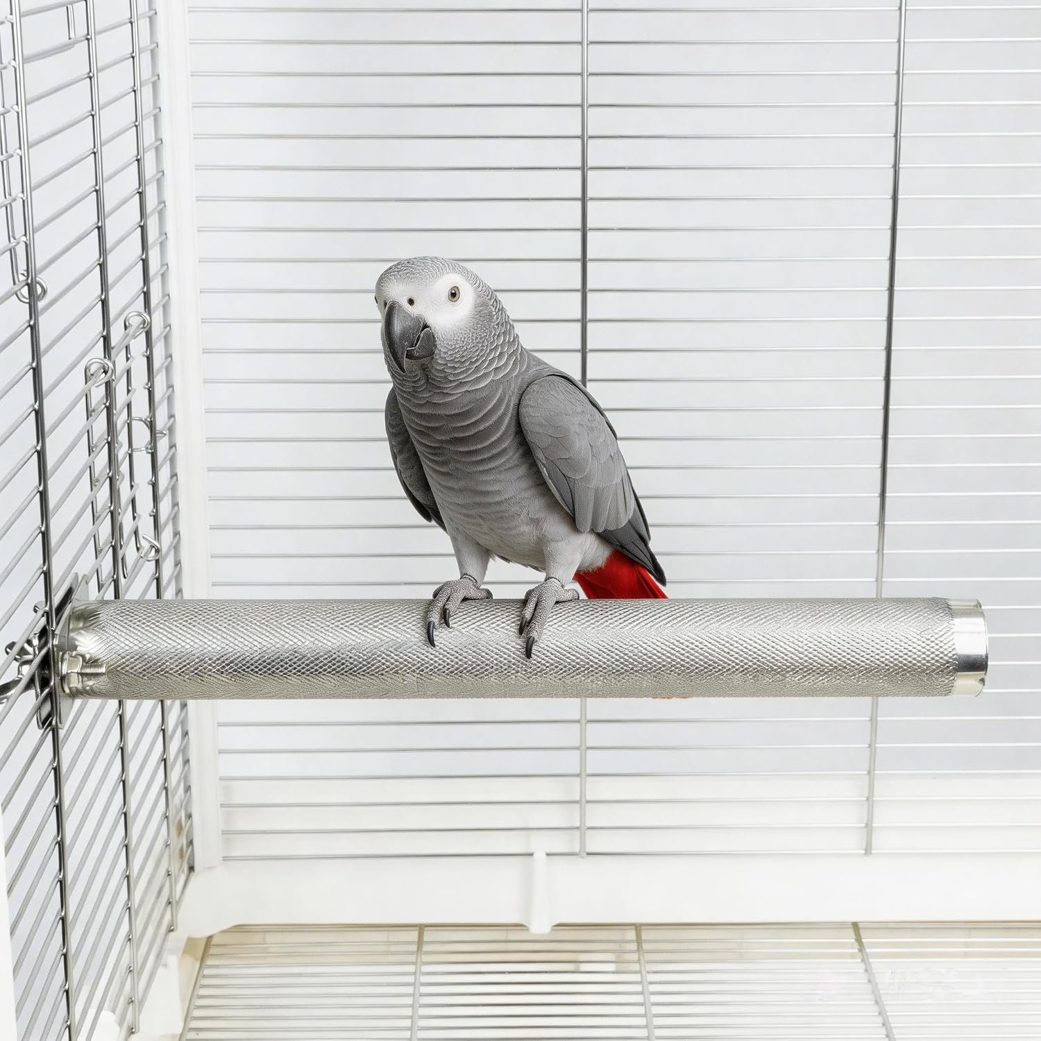AOTU Large Bird Perch Stainless Steel Parrot Perches Bird Stand for Cage Durable Beak & Claw Trimming Grinding Perch for Birds Parrot Cage Accessory (L: 11.8″ x 1.2″)