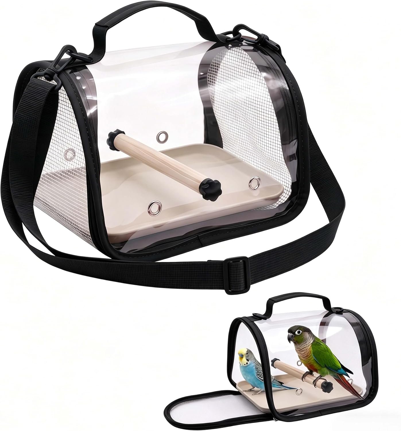 Bird Carrier Backpack with Breathable Mesh Windows, Portable Parrot Travel Cage with Perch and Removable Tray, Hands Free Small Bird Carrier Bag for Vet Visits, Hiking, Travel and Outdoor Use