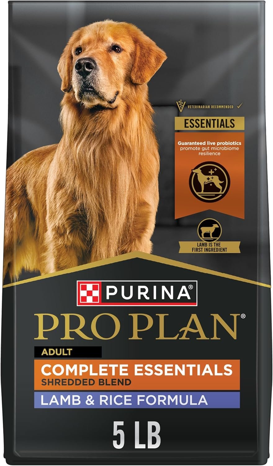 Purina Pro Plan Complete Essentials Shredded Blend Lamb and Rice High Protein Dog Food with Probiotics for Dogs – 5 lb. Bag