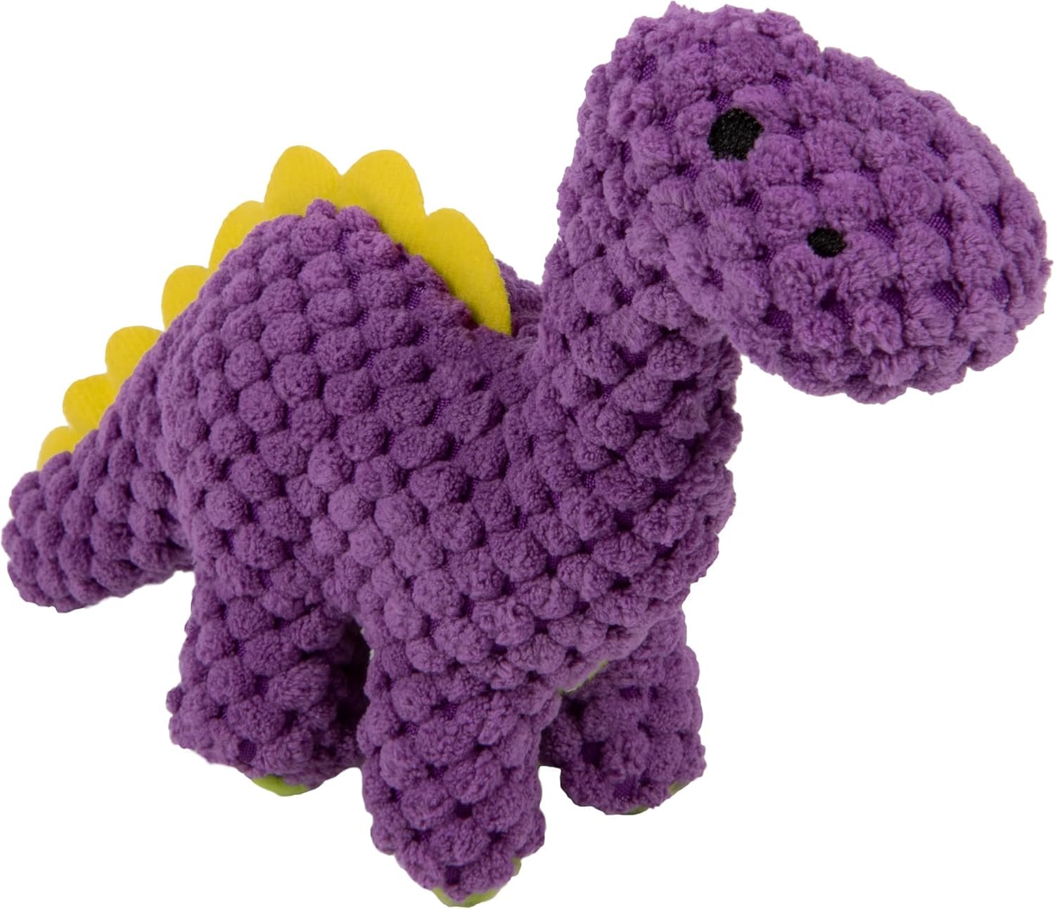 goDog Checkers Just for Me Dinos Bruto Squeaky Plush Dog Toy, Chew Guard Technology – Purple, Mini