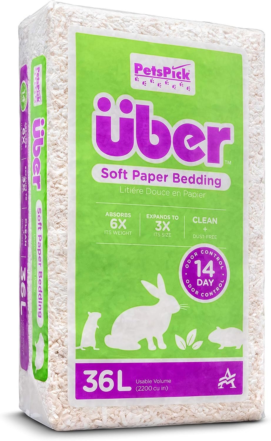 PETSPICK Uber Soft Paper Pet Bedding for Small Animals, White, 36L | Soft white paper bedding is made for small-animal cages and habitats; 36 L package supports regular bedding changes.
