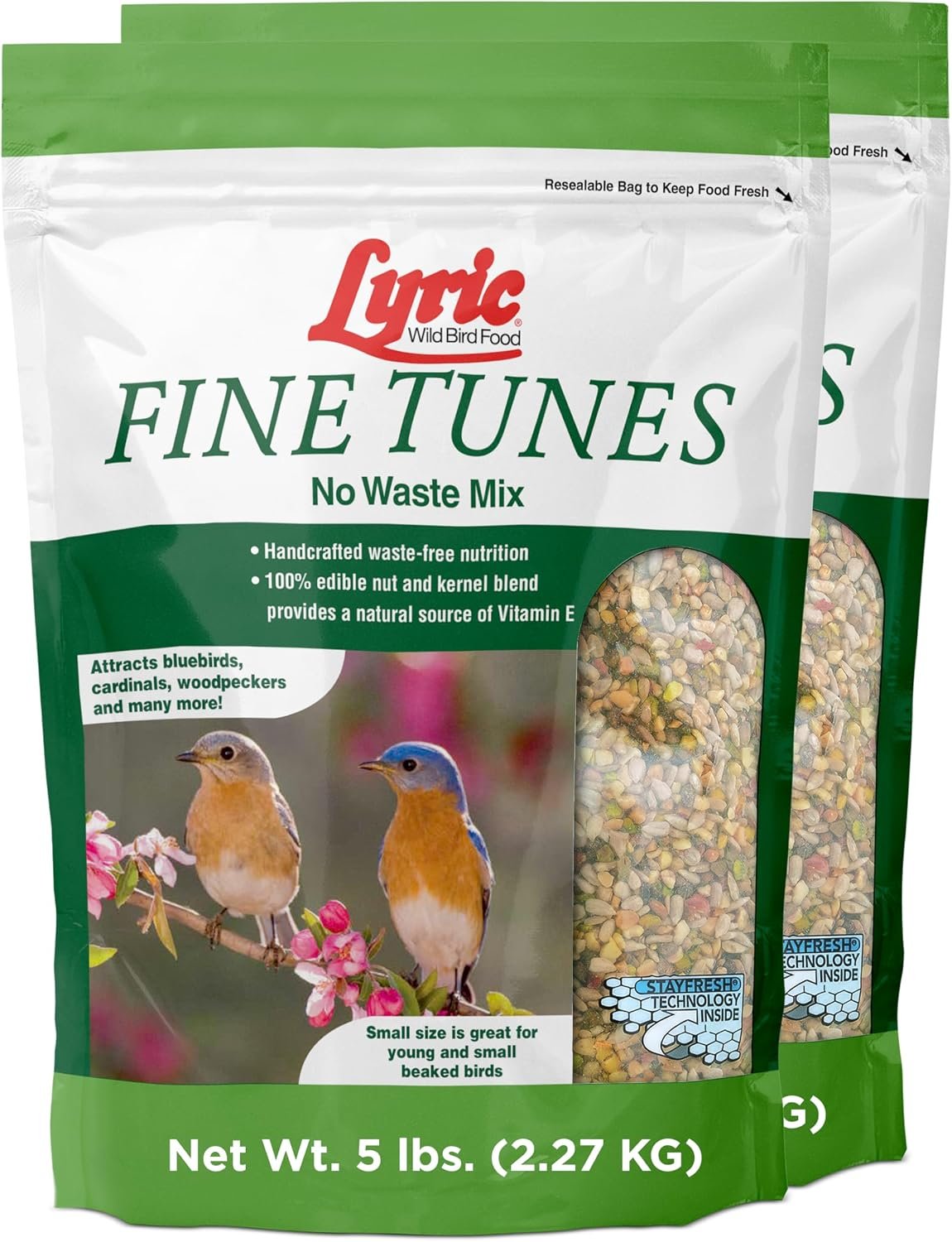 Lyric Fine Tunes Wild Bird Seed – No Waste Bird Food Mix – Attracts Colorful Wild Birds – Perfect for Your Backyard Feeders – 10 lb. (pack of 2 – 5 lb bags) | Attracts Bluebirds, Finches, Chickadees and more – Seed for outside feeders