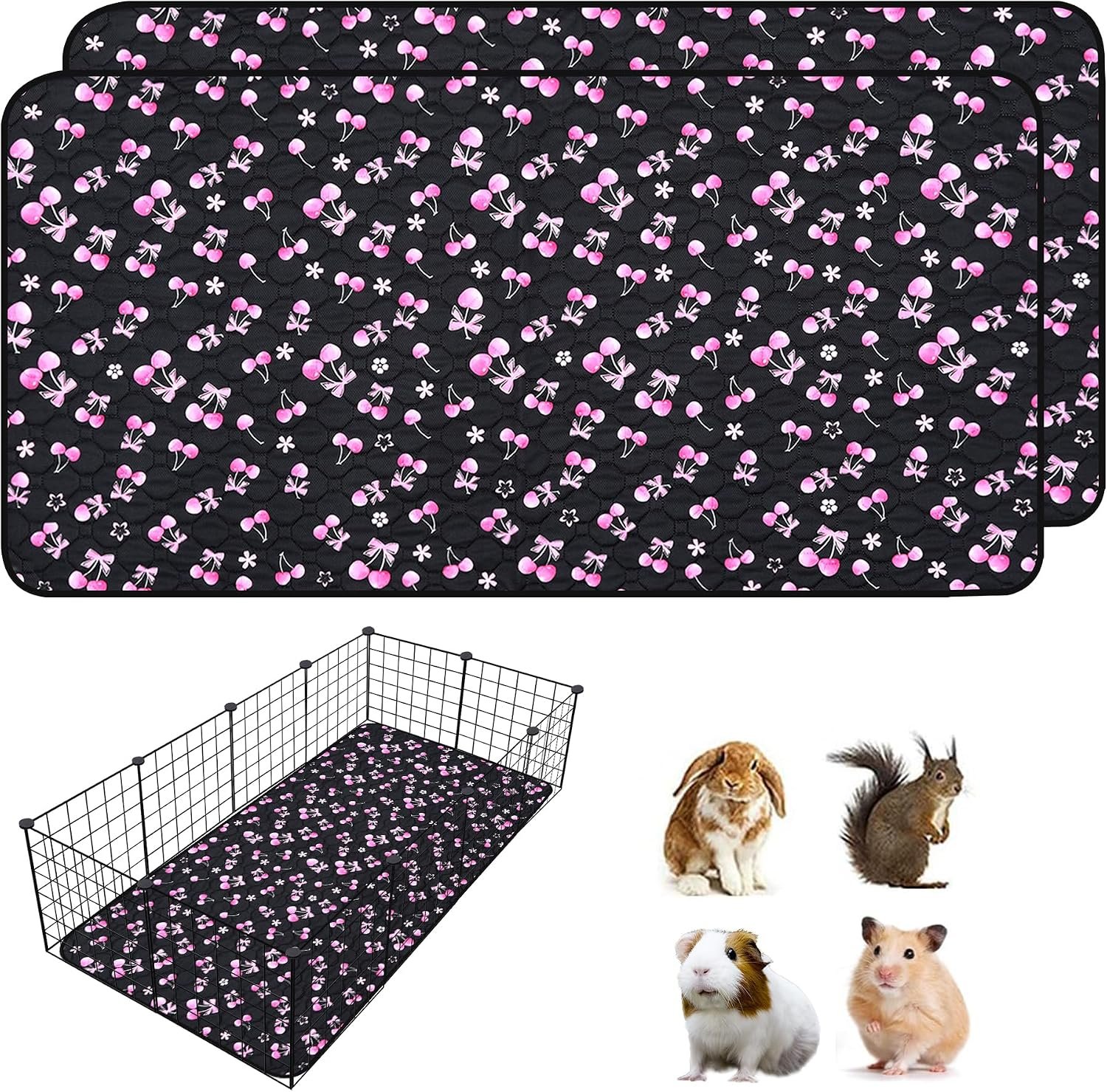 2 Pack Waterproof Guinea Pig Cage Liner, 24″ x 48″ Washable Reusable Guinea Pig Liner, Super Absorbent Leak-Proof Pet Pee Pad Mats for Guinea Pigs Rabbit Chinchilla Bunny Hamster