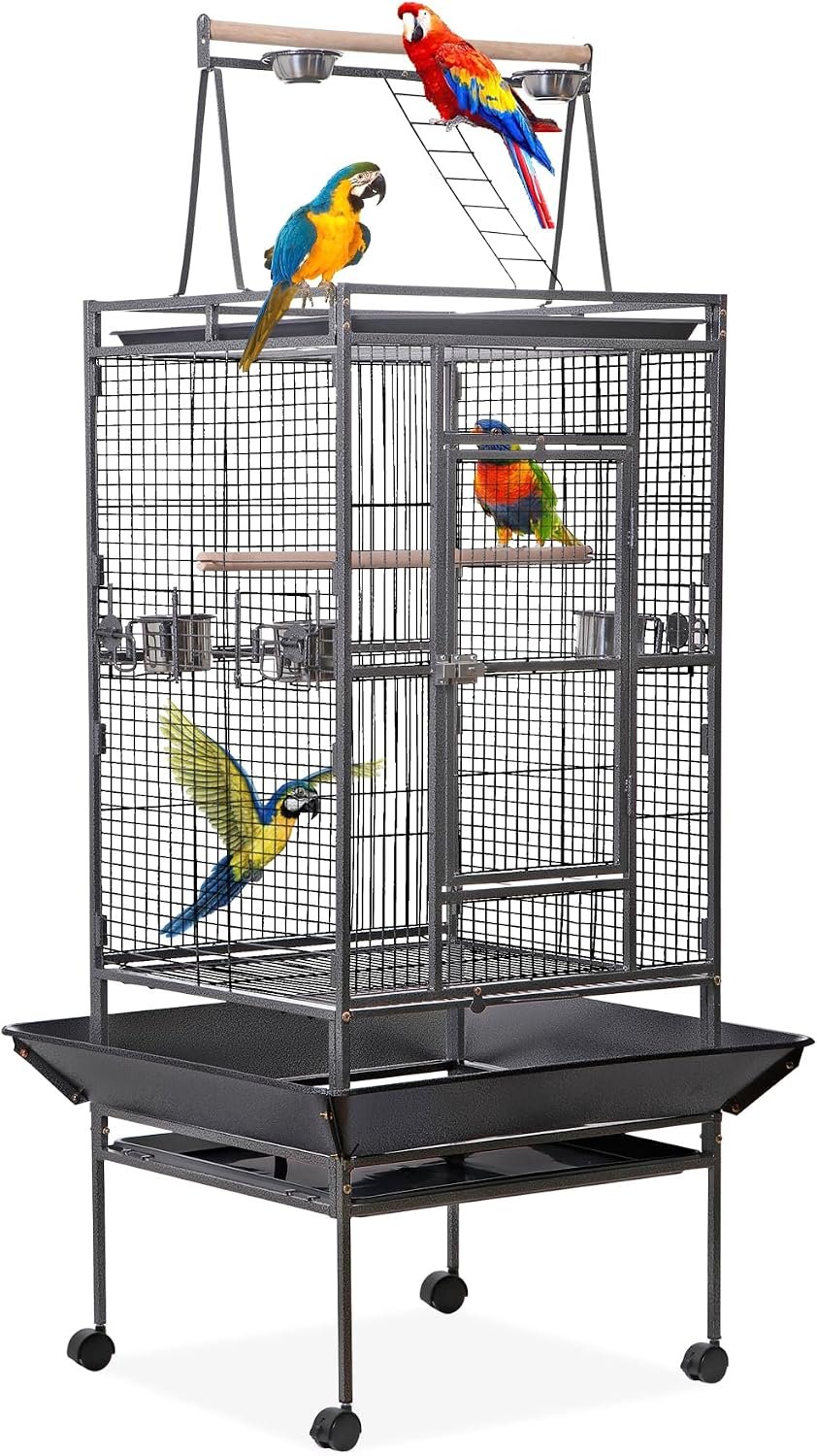 HSM 68 Inch Wrought Iron Large Bird Flight Cage with Rolling Stand | Bird Flight Cage Casters, Slide-out Tray for African Grey Parrot Parakeets Canaries Parrot Cockatiels Lovebirds Conures
