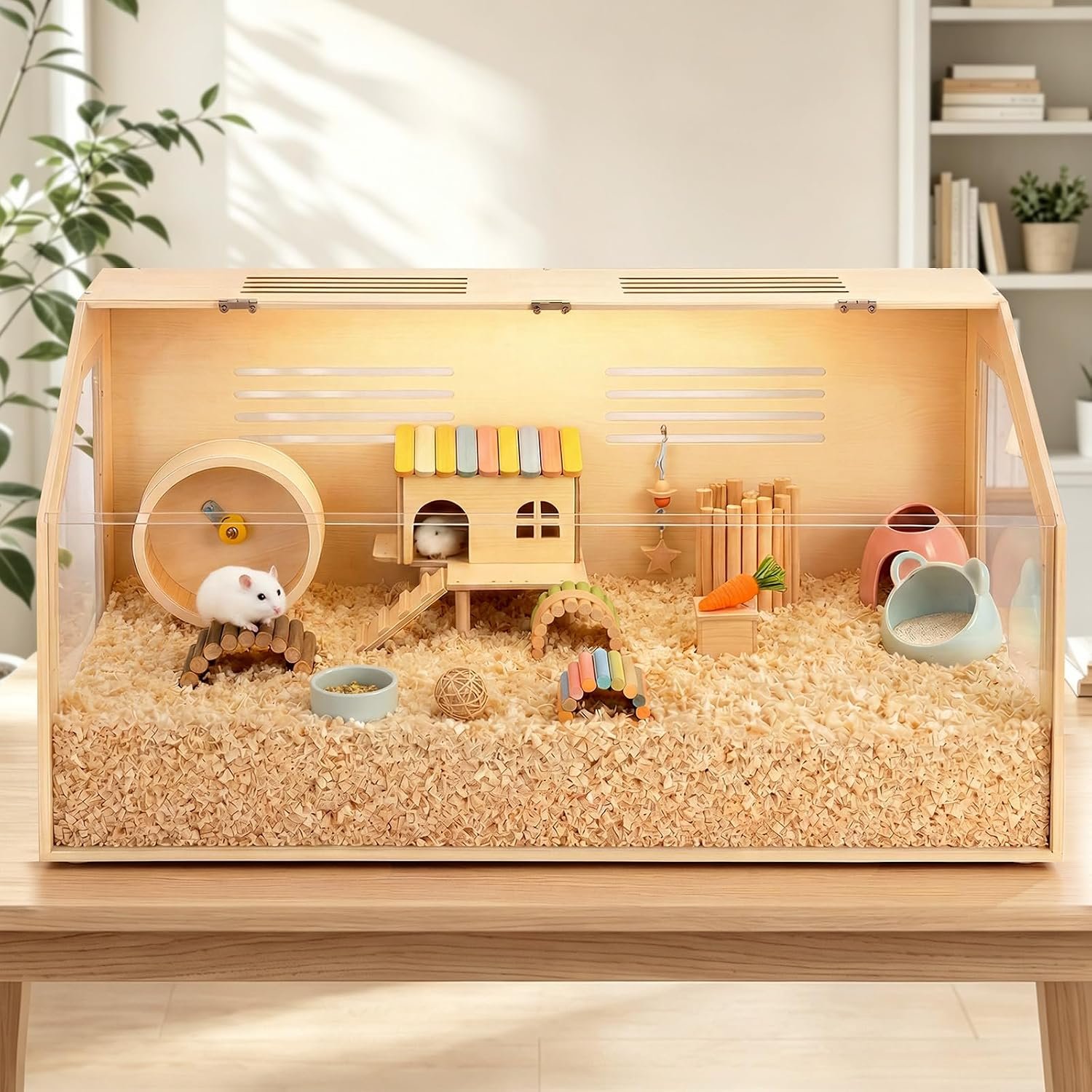 Hamster Cage, 40x20x20 Hamster Tank with Acrylic Viewing Panels, Openable Top & Water-Resistant Base for Fancy Rat, Gerbil, Large