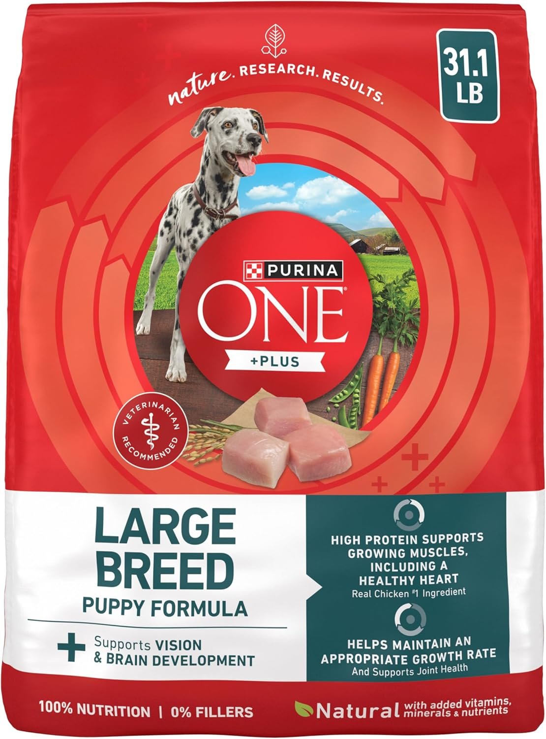 Purina ONE Plus Large Breed High Protein Puppy Food, Chicken, 15 lb Bag | Large breed formula supports puppy vision and brain development, made with real chicken plus DHA and glucosamine
