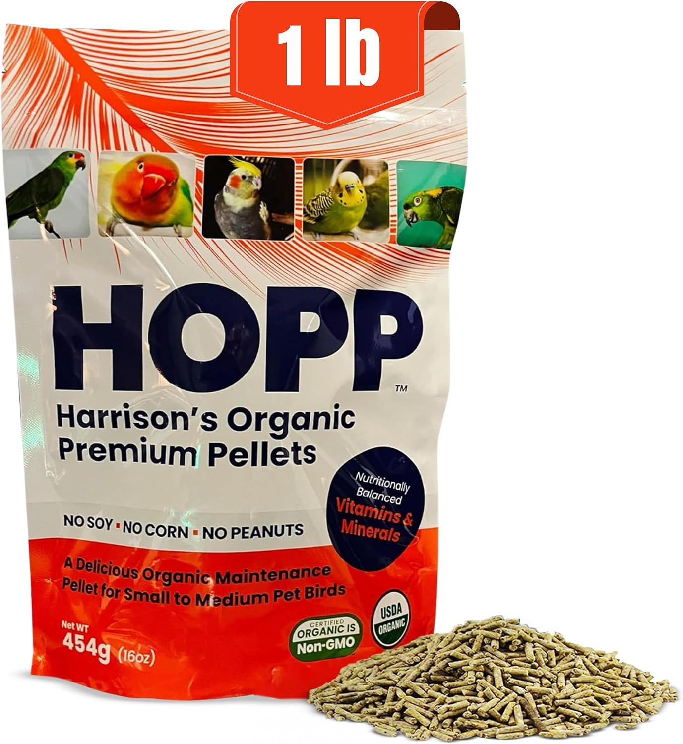Harrison’s Organic Premium Pellets- a Well-Balanced, Certified Organic Small to Medium Pet Bird Diet—No Soy, Corn, and Peanuts for Those Seeking to Avoid These Ingredients