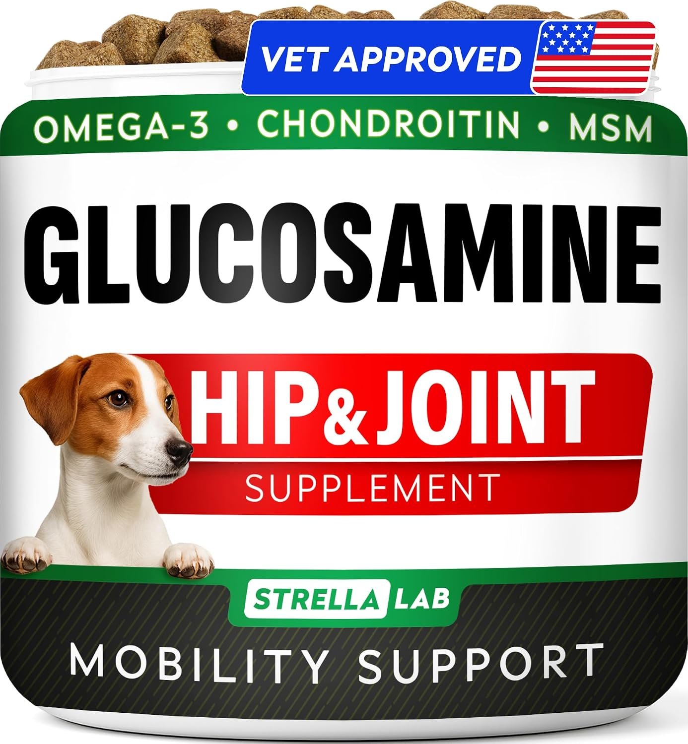 Glucosamine Treats for Dogs – Joint Supplement w/Omega-3 Fish Oil – Chondroitin, MSM – Advanced Mobility Chews – Joint Pain Relief – Hip & Joint Care – Peanut Butter Flavor – 120 Ct