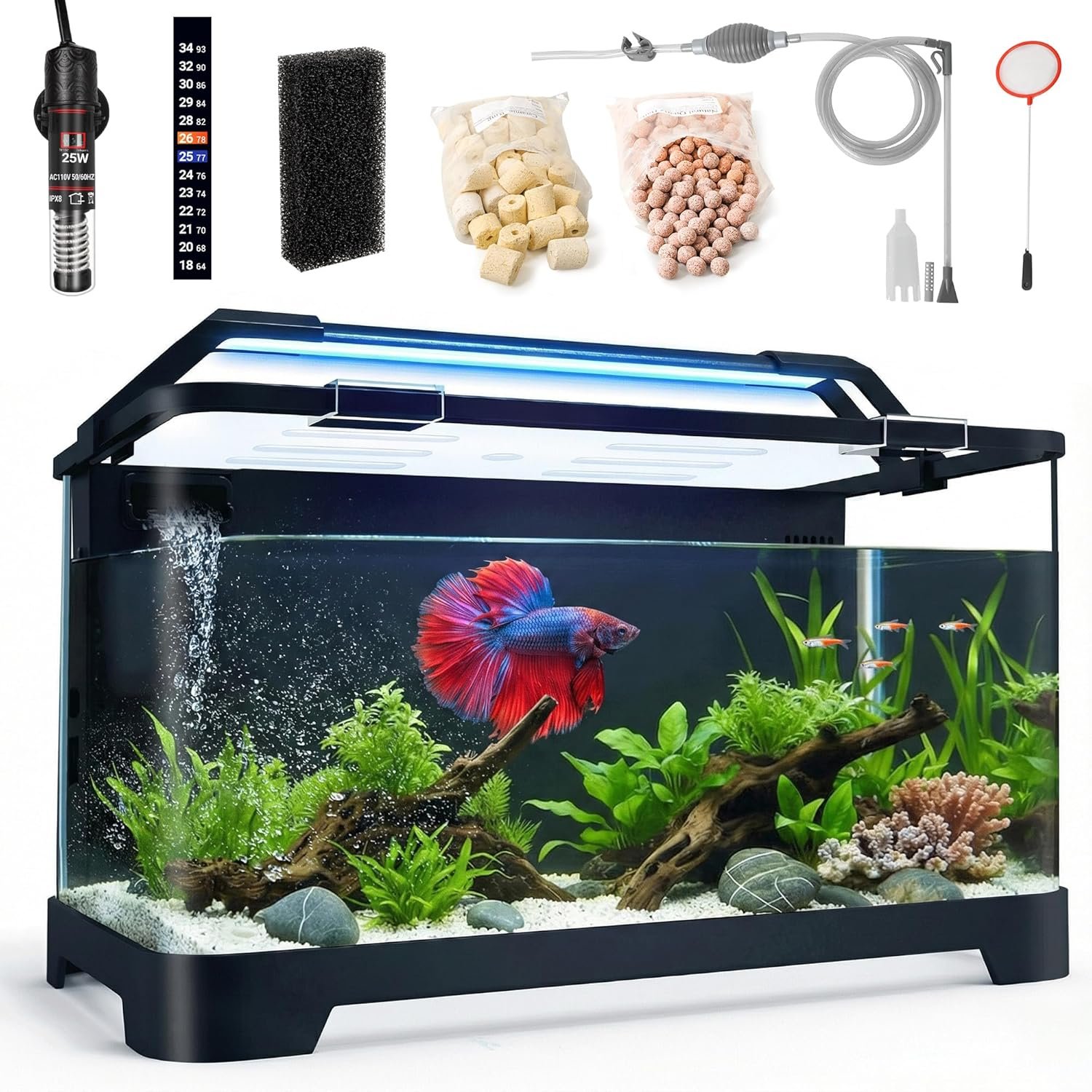 3.45 Gallon Betta Fish Tank, All in One Aquarium Starter Kits with Back Filter