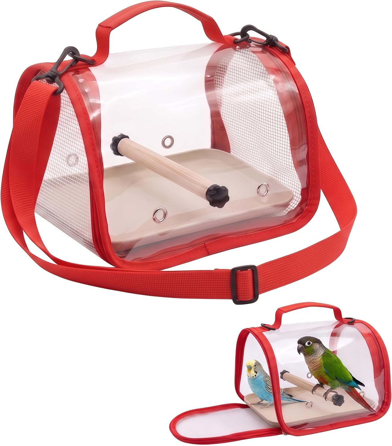 Red Small Bird Cage Travel Carrier with Perch – Portable Bird Backpack, Travel Bird Cage for Parakeets, Canaries, Budgies, Cockatiels and Love Birds, Pet Carrier for Vet Visits and Outdoor Use