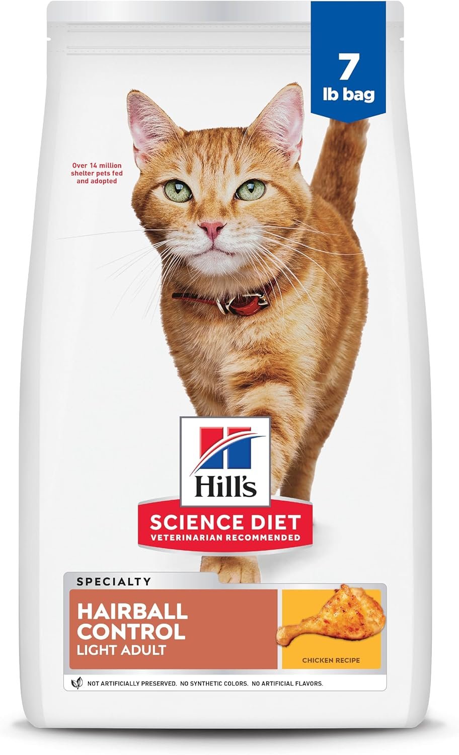 Hill’s Science Diet Adult 1-6 Hairball Control Light Dry Cat Food | #1 Veterinarian Recommended, Chicken Recipe, 15.5 lb. Bag
