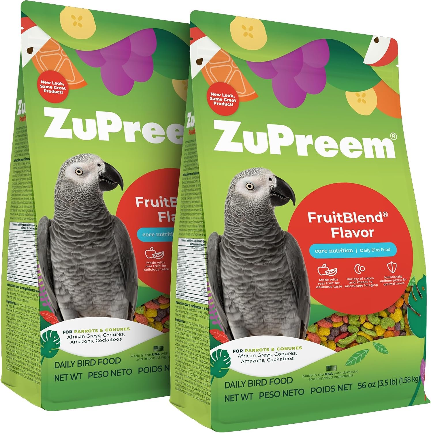 ZuPreem FruitBlend Parrot Pellets, Large Bird Food, 3.5 lb, Pack of 2 | Vitamin fortified, FruitBlend flavor, for conures, African greys, amazons, eclectus, caiques & small cockatoos