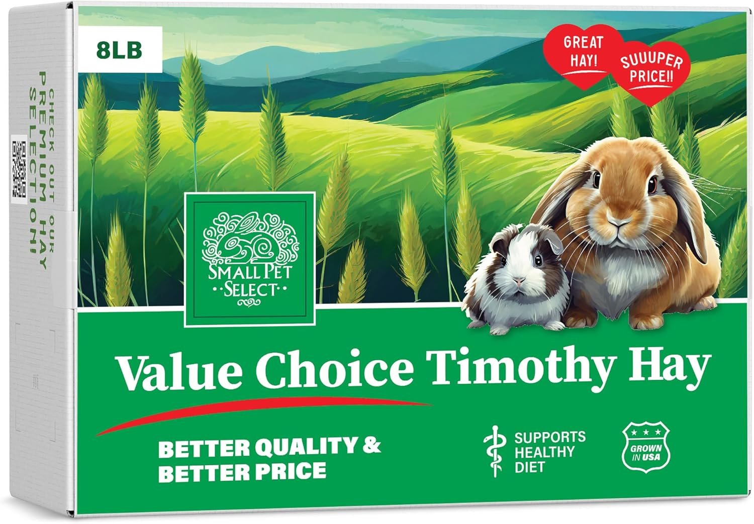 Small Pet Select Value Choice Timothy Hay, Rabbits & Guinea Pigs, 8 lb | Premium Natural Hay, Grown in USA, High Fiber Forage, For Bunnies, Chinchillas, Hamsters & Other Small Pets