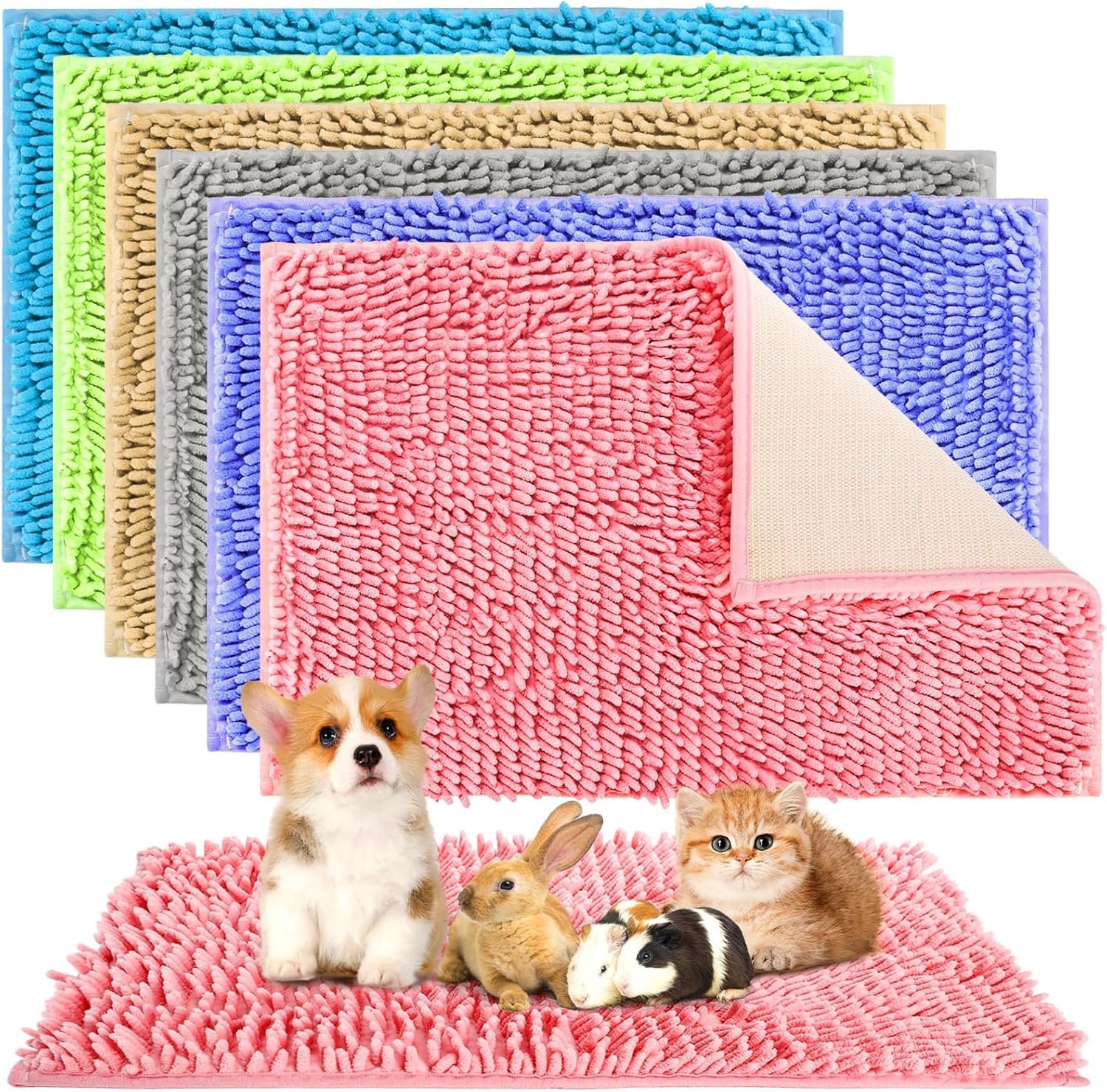 WRINGKIT 6 Pack Guinea Pig Mats, 16×24 Inch Guinea Pig Cage Liner, Reusable | Washable Fleece Bedding Training Pee Pads, Non-Slip Animal Sleeping Mat for Bunny, Rabbit, Hamster, Chinchilla, 6 Colors