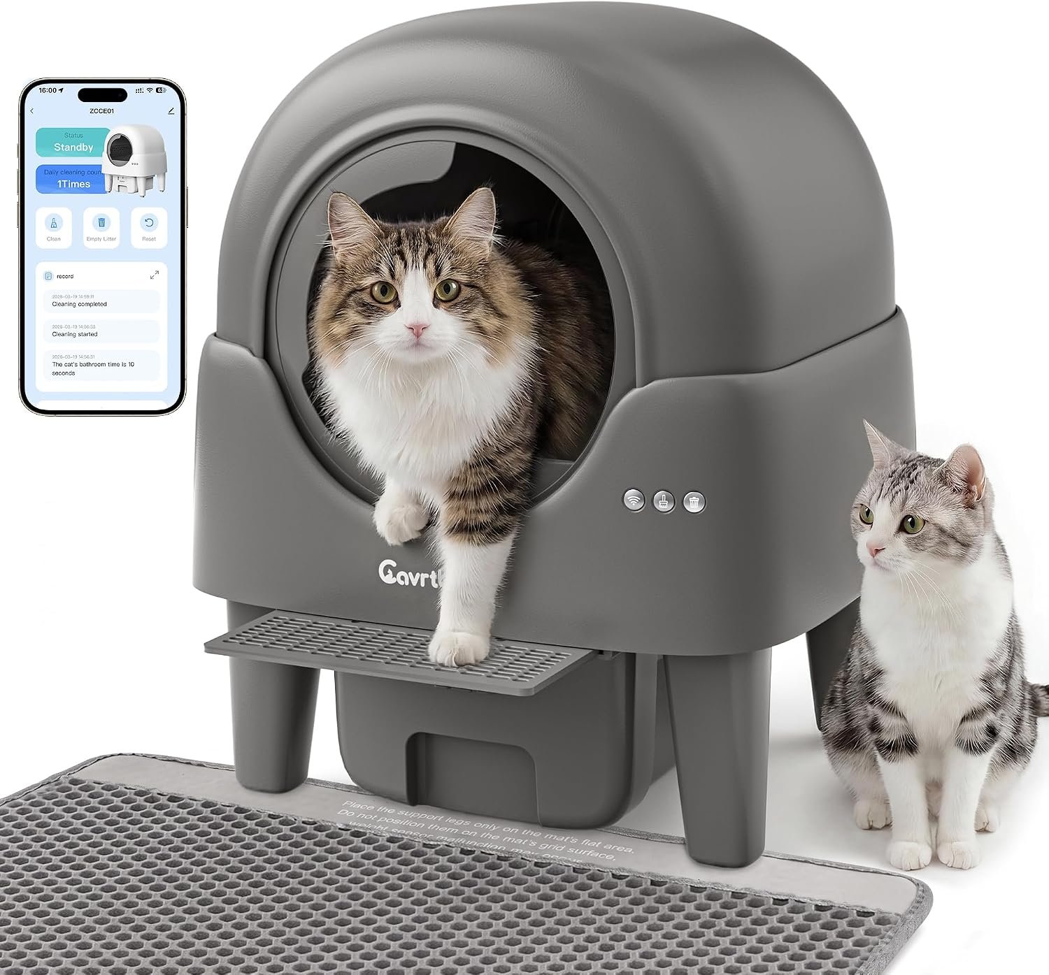Automatic Litter Box, Self Cleaning Litter Box with APP Control, Large Capacity Cat Robot for Multiple Cats, 5 Safety Sensors, 3-Minute Assembly, with Trash Bags, Litter Mat, Step