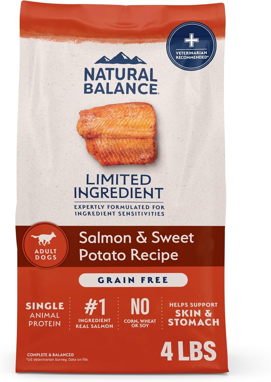 Natural Balance Limited Ingredient Adult Dry Dog Food – Balanced Nutrition for Adult Dogs – Grain-Free, Soy-Free Recipe – Limited Ingredient Formula – 4 lb – Salmon & Sweet Potato Recipe