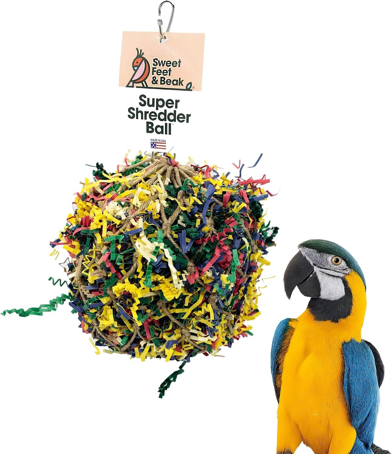Sweet Feet and Beak Shredder Ball, Small, 3″ Bird Shredding & Foraging Toy | Stuffed with Shredded Paper & Wood Toys, Encourages Foraging, Climbable Design, Available in 3 Sizes, Bird Perch Toy