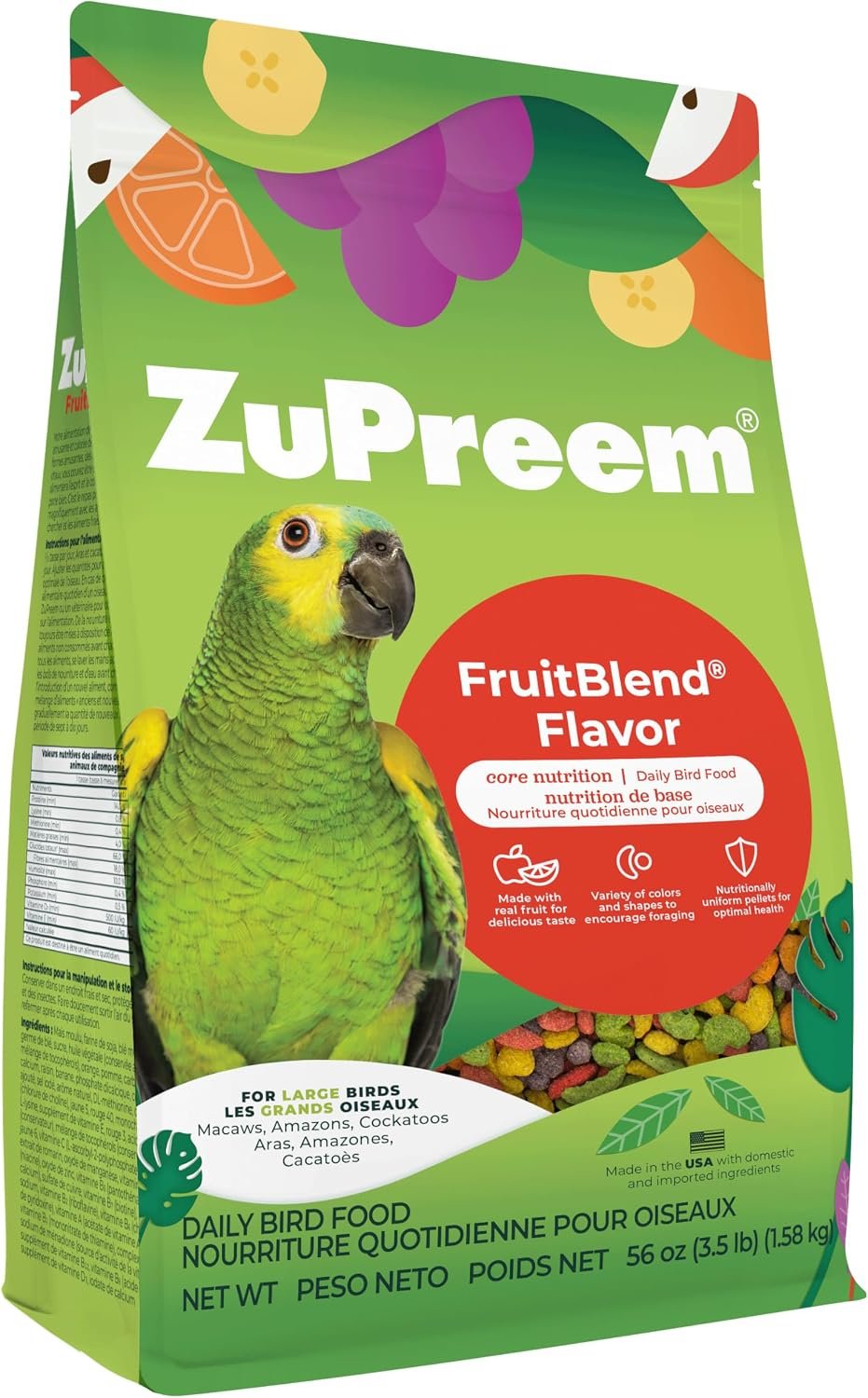 ZuPreem FruitBlend Macaw & Cockatoo Food, Uniform Bird Food, L, 3.5 lb | Bird Food Pellets, Real Fruit, Fruit Blend, Macaw Food, Cockatoo, Bird Pellets, Quakers, Parrot, Medium Birds, Made in USA