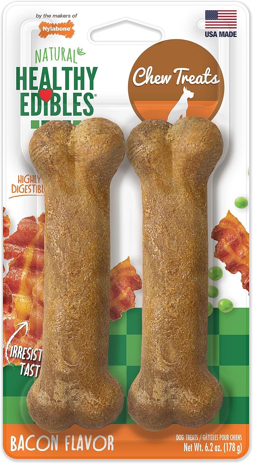 Nylabone Healthy Edibles Dog Treats, Bacon Flavor, Medium, 2 Count