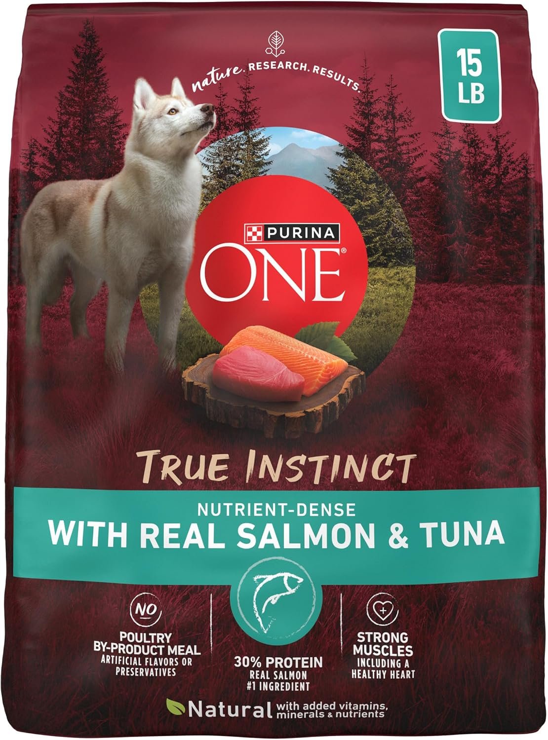 Purina ONE True Instinct With Real Salmon and Tuna Natural With Added Vitamins, Minerals and Nutrients High Protein Dog Food Dry Formula – 15 lb. Bag