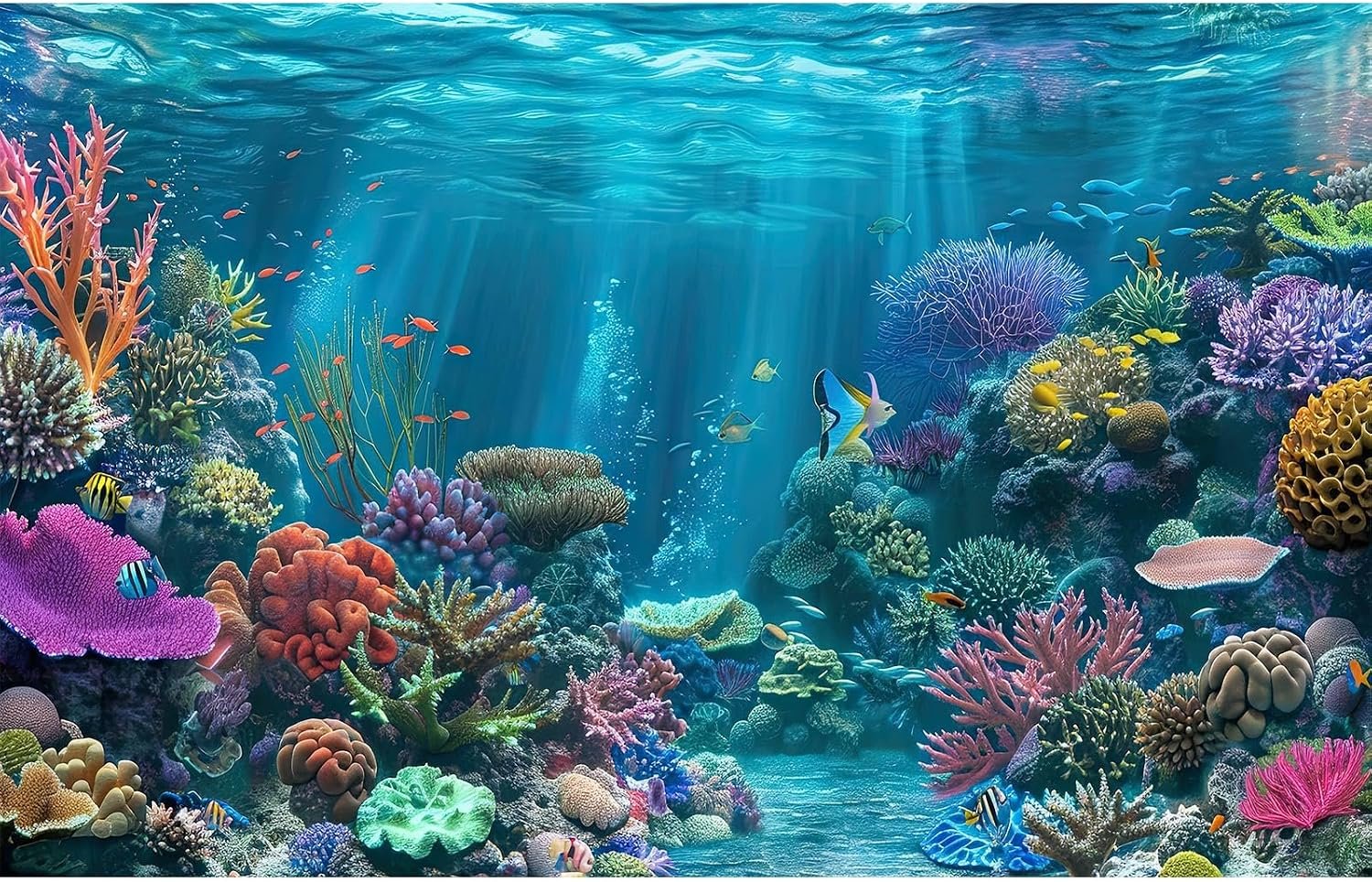 Under The Sea Aquarium Background Turquoise Underwater World Theme Terrarium Background Deep Ocean Sea with Coral Rocks Fish Tank Backdrop Tropical Ocean Marine with Sunbeams Backdrops 24x16in