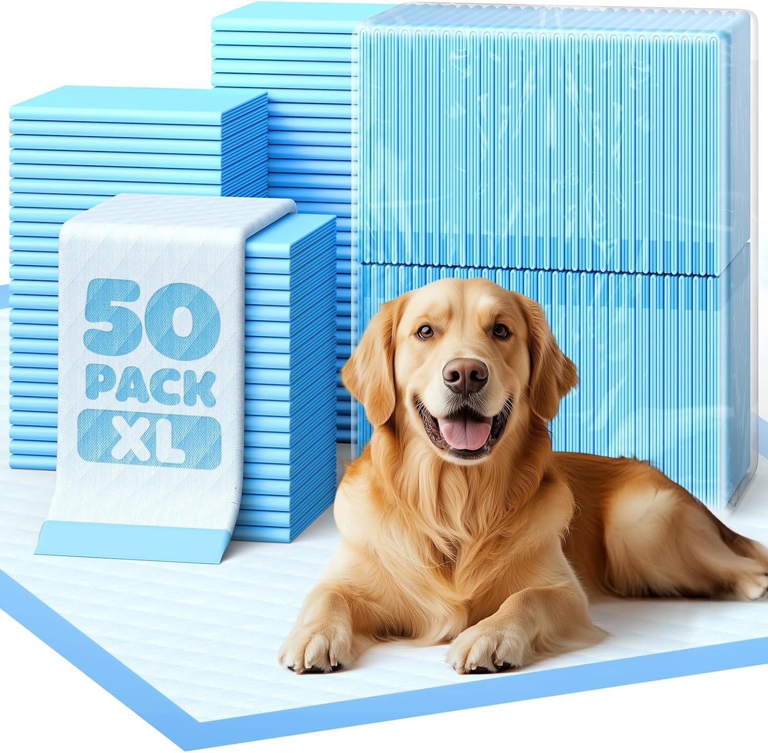 50-Pack Extra Large Pee Pads – 34″ x 28″ Puppy Pads for Dogs with 6-Layer Leakproof Protection, Disposable and Quick-Dry Dog Pads with High Absorbency for Easy Potty Training | Extra-Large Pee Pads, Disposable, Quick-Dry Dog Pads, High Absorbency, Wee Wee Pads for Dogs, Easy Puppy Potty Training
