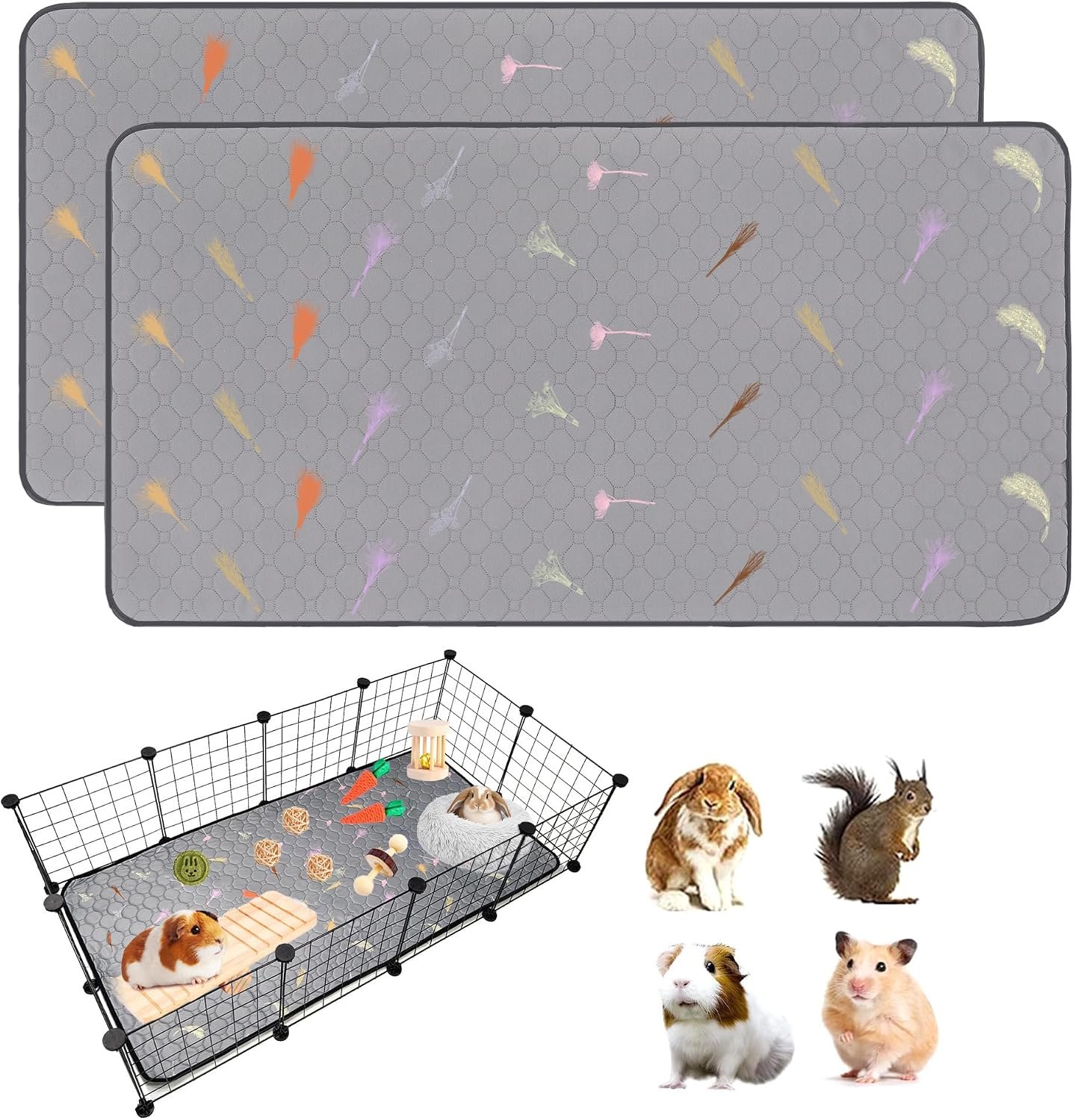 2Pcs Guinea Pig Cage Liners,Guinea Pig Fleece Cage Liners24”X48” Super Absorbent Washable Pee Pads Reusable for Rabbit Hamster Chinchilla