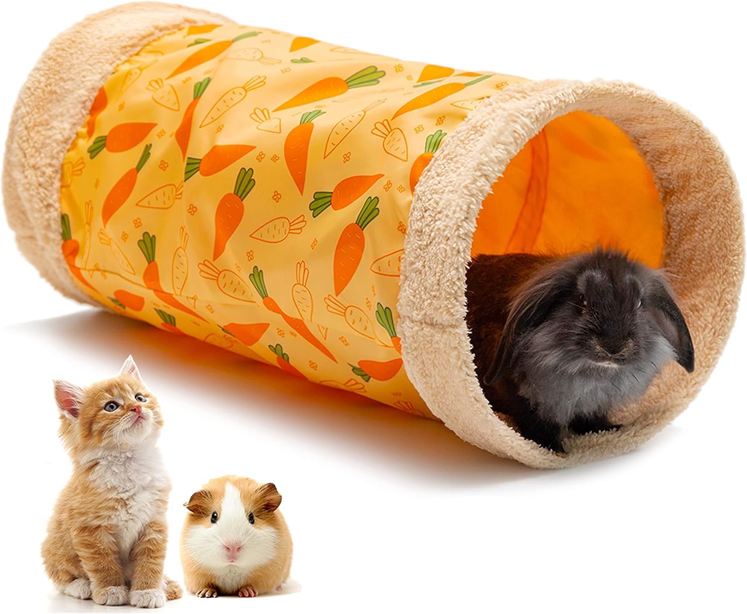 Rabbit Hideout Tunnel, Soft Fleece Foldable Bunny Tube Nest Indoor | Small Pet Play & Sleep Habitat Cage Accessories for Guinea Pig, Hamster, Rat, Chinchilla