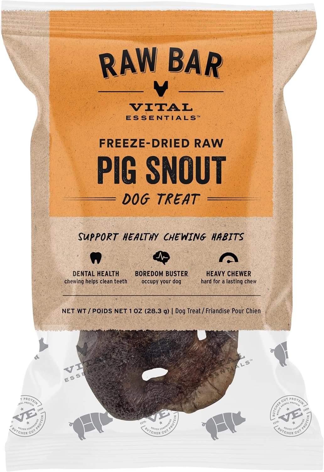 Vital Essentials Freeze-Dried Raw Pig Snout Dog Treat, 1-Pack | Single Ingredient, For Aggressive Chewers, Long-Lasting Natural Chew, USA Made with U.S. & Globally Sourced Ingredients