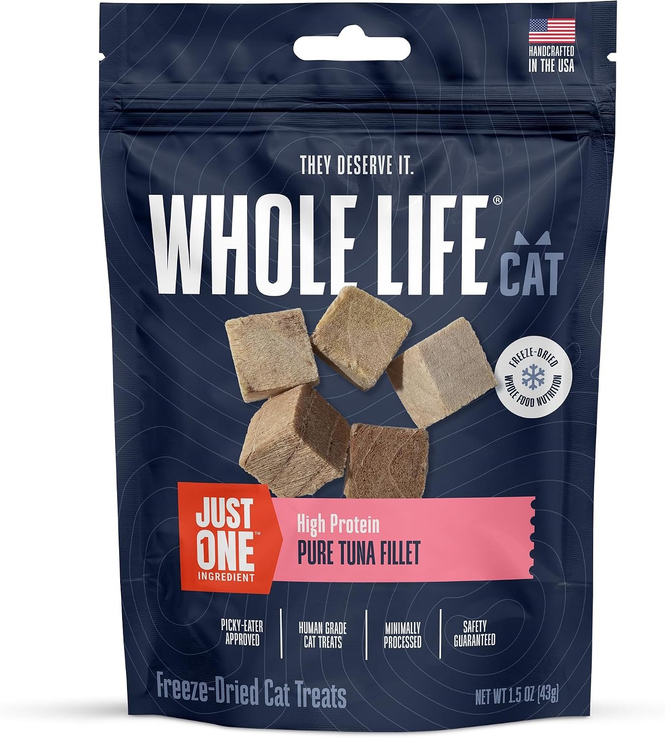 Whole Life Cat Just One Tuna Freeze Dried Cat Treats – Human Grade High Protein Food, Healthy Training Snacks, Freeze Dried Tuna Food Toppers, USA Made Natural Treats – 1.5 oz (Pack of 1)