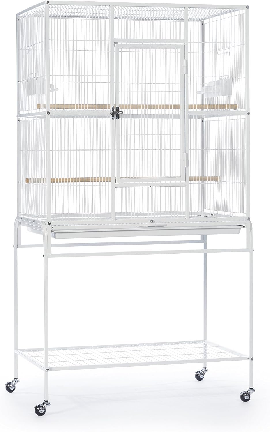 Prevue Pet Products Wrought Iron Flight Cage with Rolling Stand – L, White | Ideal for Parakeets, Cockatiels, Finches, Lovebirds, & Canaries, Large Flight Cage for Multiple Birds