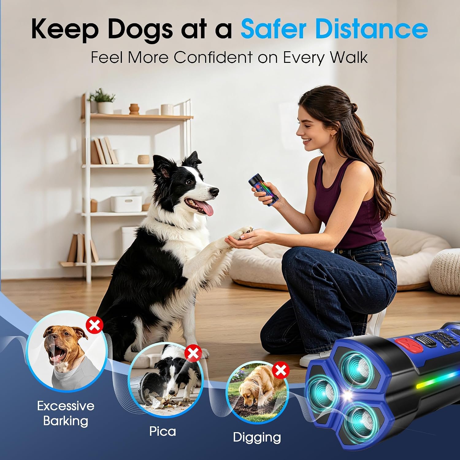 Enhanced Ultrasonic Dog Bark Deterrent Devices, Professional 50ft Range Anti Barking Devices for Dogs, Long Battery Life & Safe Humane Design, Effectively Stops Noise & Bad Behavior