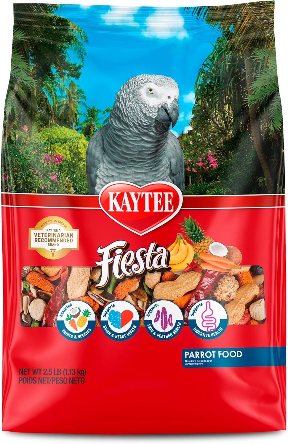 Kaytee Fiesta Parrot Food for Large Birds, 2.5 Pounds | Fun feeding. Bird food with fruits, veggies, grains. Bird seeds, shapes and textures for natural foraging