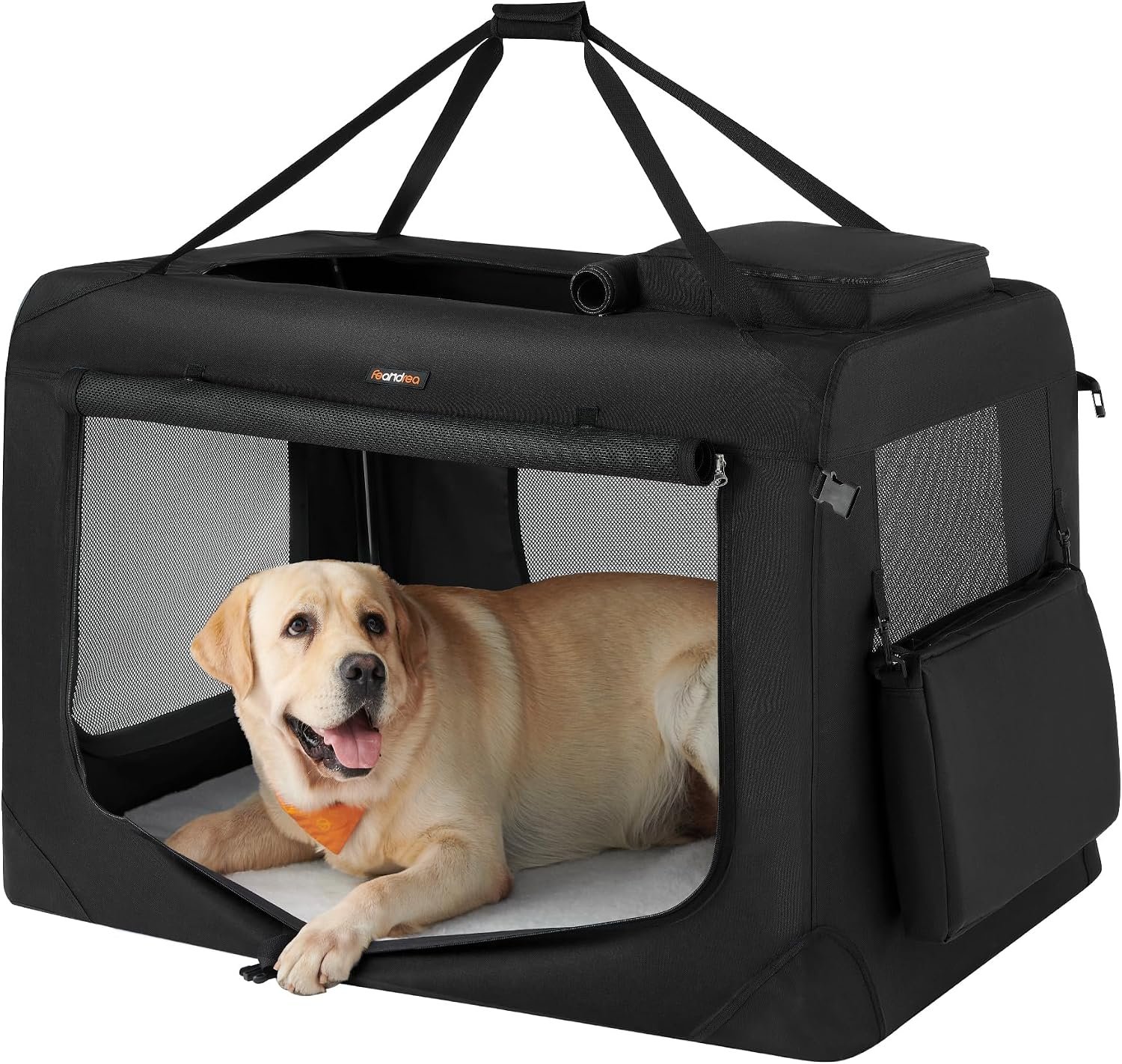 Feandrea Collapsible Soft Dog Crate, Portable Travel, 40 Inches | Dog Carrier Kennel with Safety Zippers for Living Room, Car, Travelling, Black UPDC10H