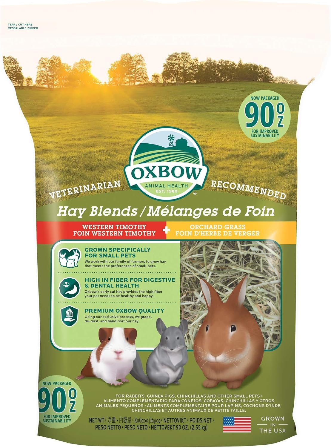 Oxbow Hay Blends, Western Timothy Hay & Orchard Grass, Guinea Pig Food, Small Pet Bunny Supplies, All Natural Grass for Guinea Pig & Rabbit, Oxbow Rabbit Supplies for Bunnies, 90 oz. bag | Oxbow Timothy Hay, Bunny Hay For Rabbits, Guinea Pigs, Bunnies and Chinchillas, Hand-Sorted, De-Dusted, High Fiber