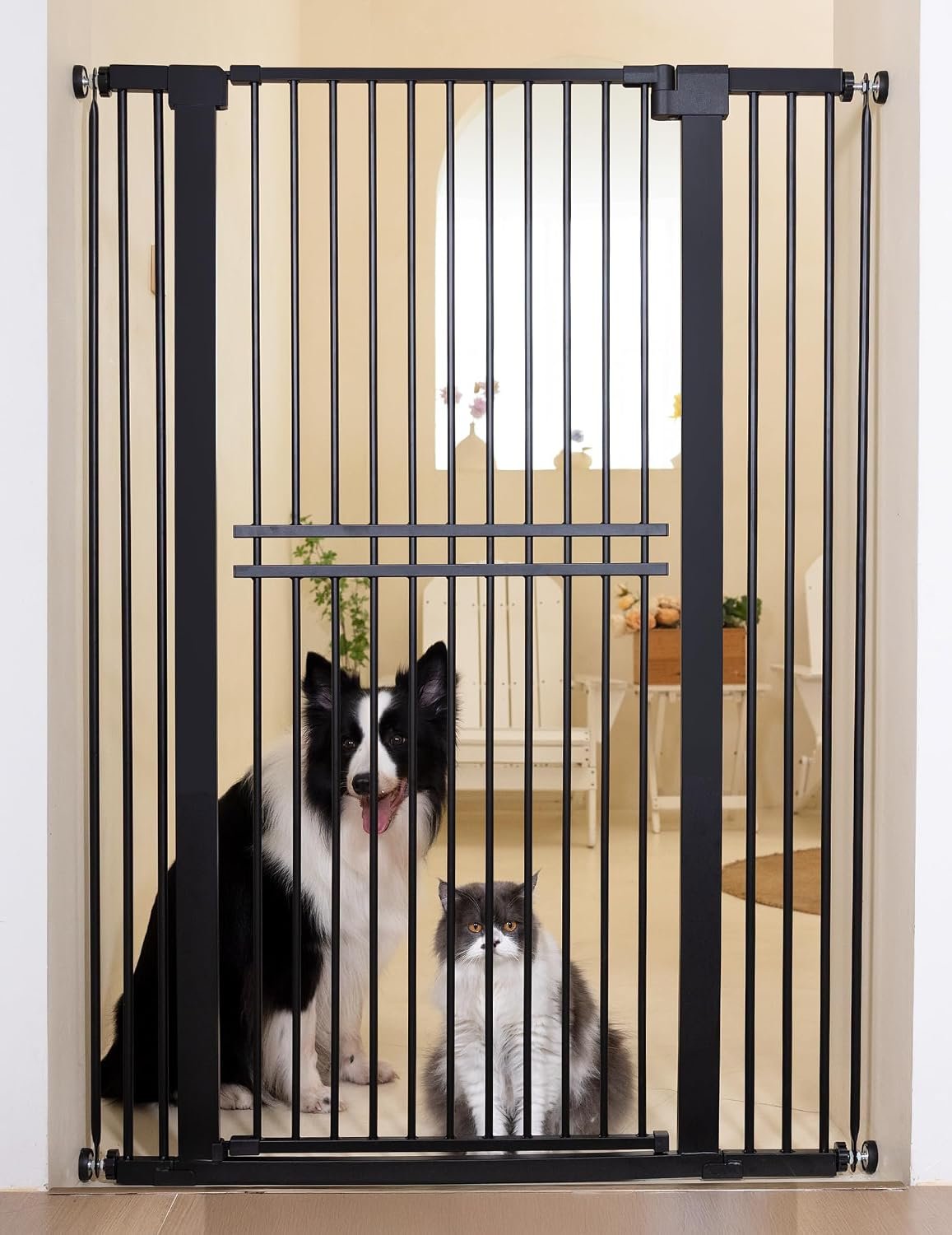 No Pawblems 55″ Extra Tall Pet Gate, 29″-40″ Wide Tall Dog Gate, Black | Auto Close Tall Cat Dog Gate for Doorway Hallway, No Drilling Pressure Mounted, 1.37″ Gap, One-Hand Operation, Double-Lock