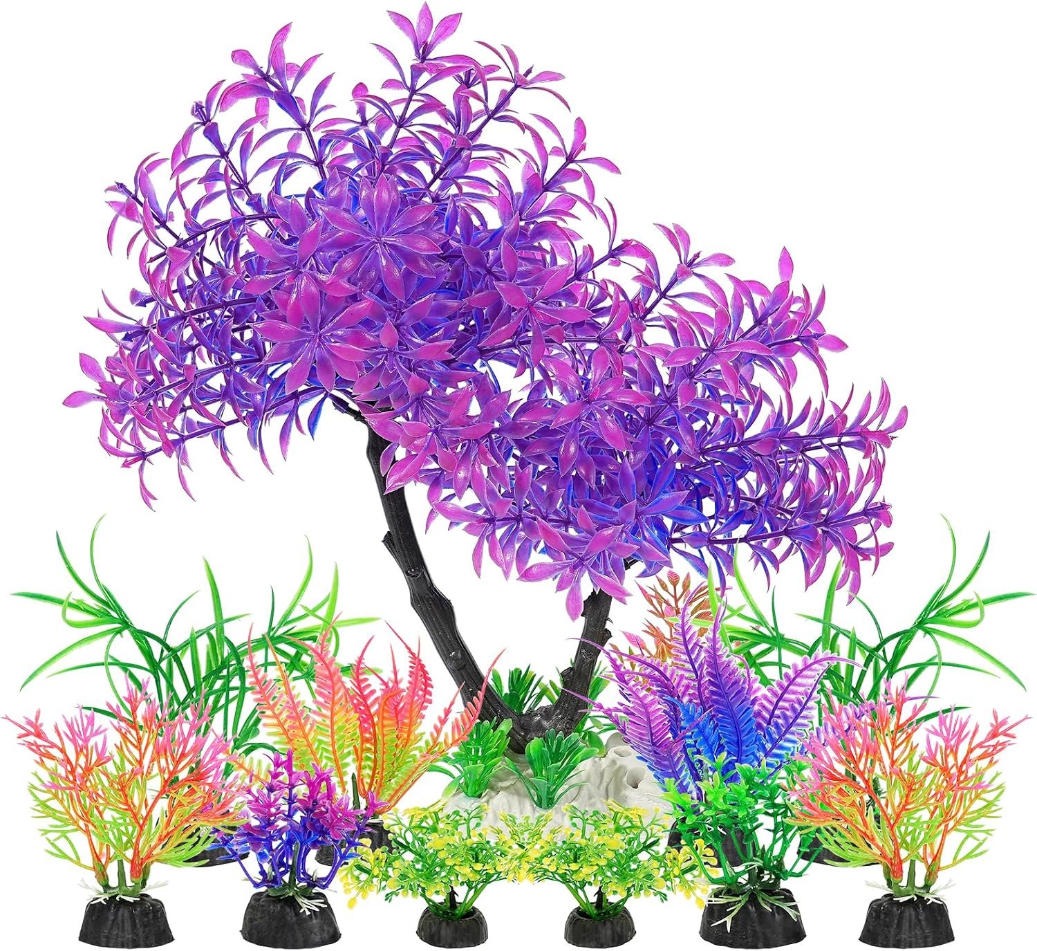 AQUANEAT Artificial Aquarium Plants, Fish Tank Purple Tree Decoration Set, Plastic Accessories, 11pcs
