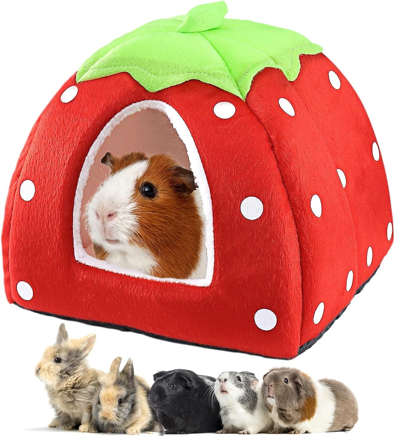 Mygeromon Guinea Pig Bed Rabbit Hideout Cuddle Cup (Strawberry Style) | Washable, Winter, Small Animals Sleeping House, for Ferret, Chinchilla, Bunny